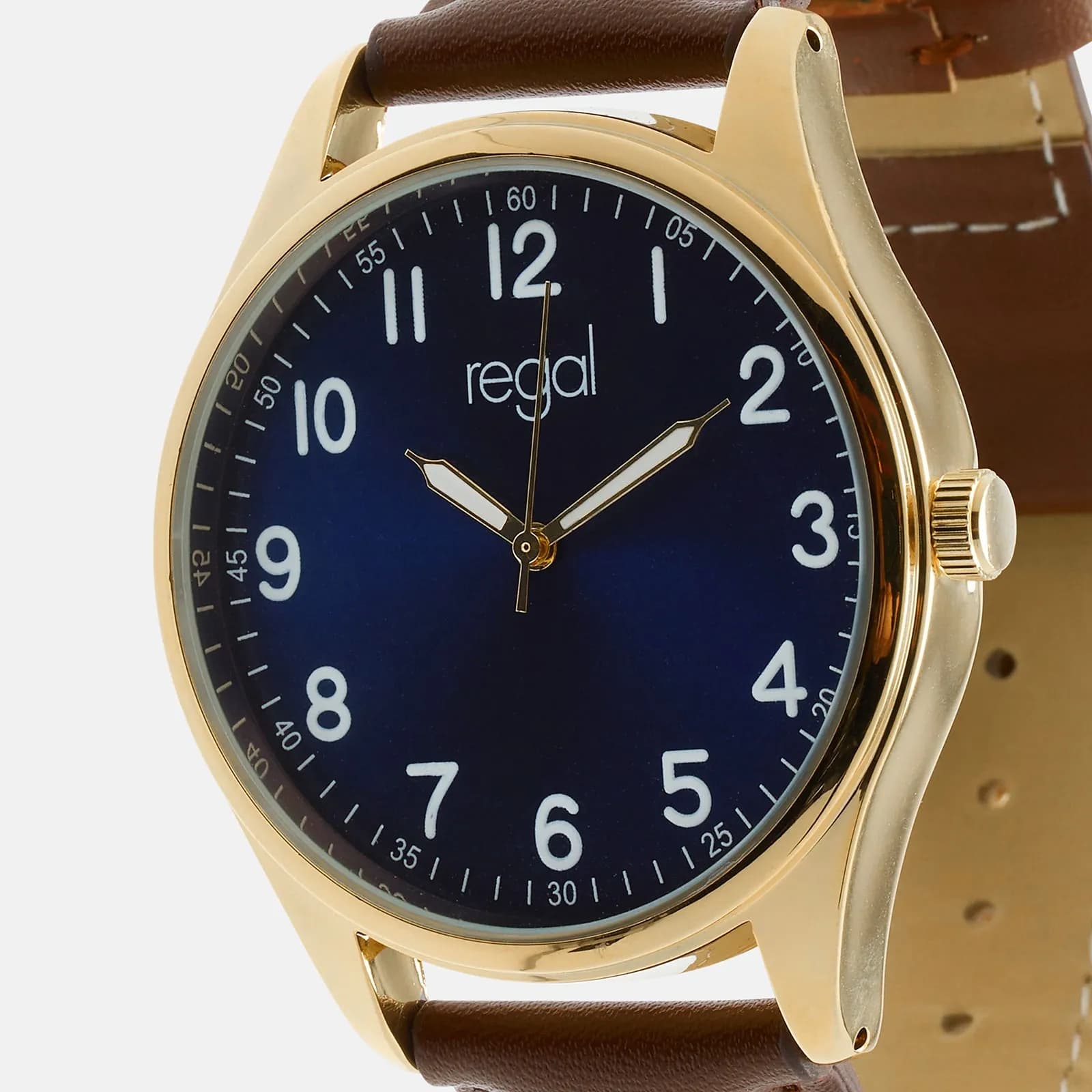 Regal herrklocka -  brunt band, guldton/blå, 40mm 4