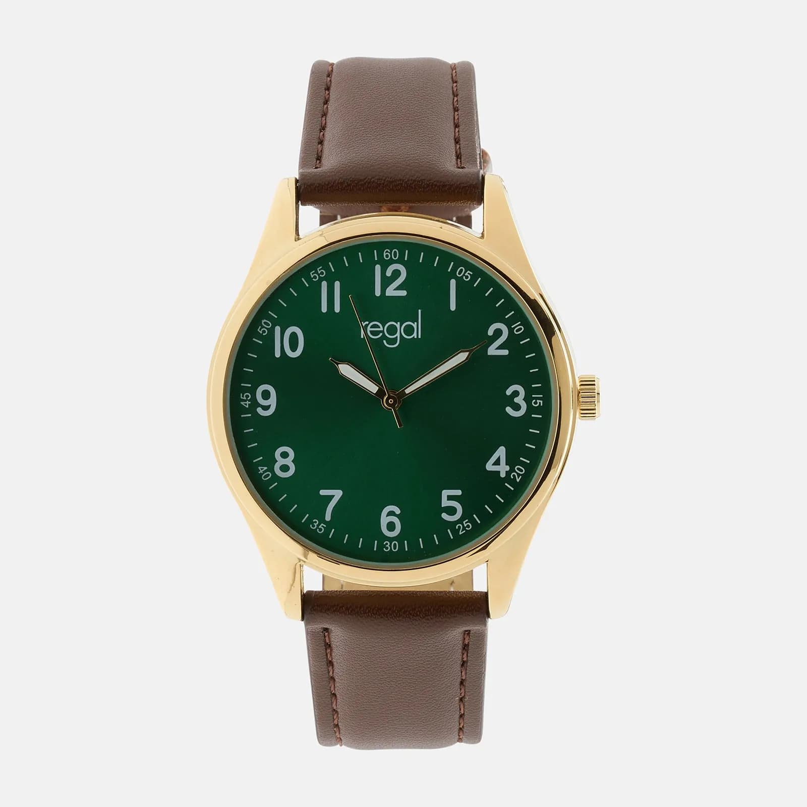 Regal herrklocka -  brunt band, guldton/grön, 40mm
