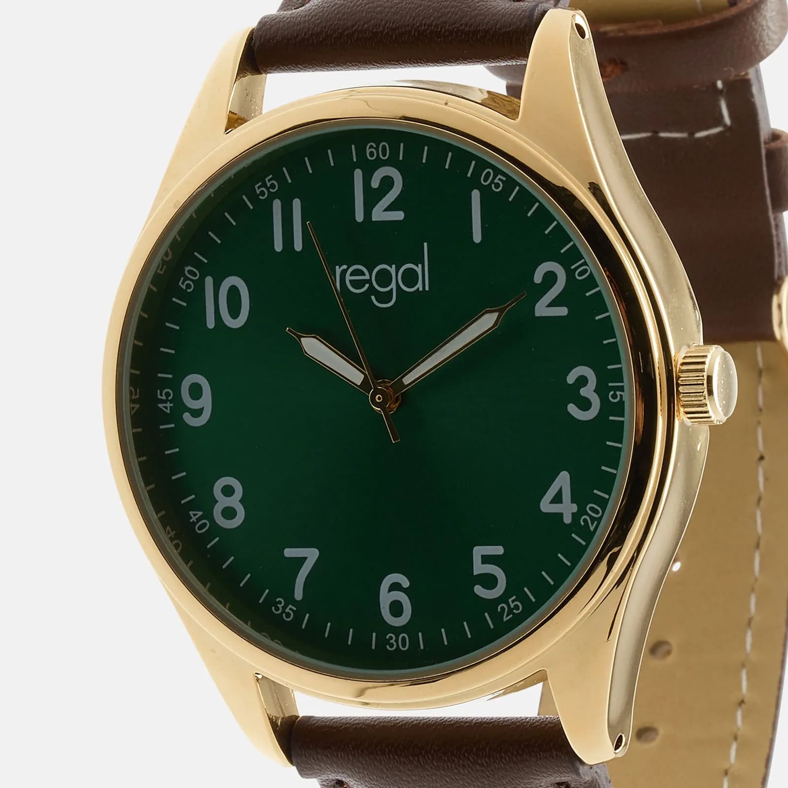 Regal herrklocka -  brunt band, guldton/grön, 40mm 4