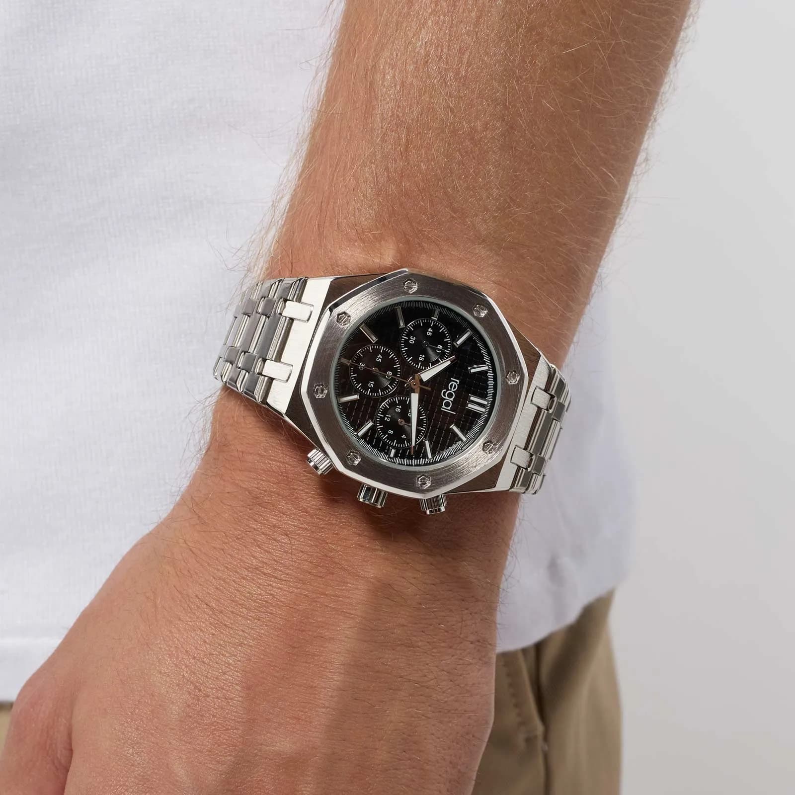 Regal herrklocka -  metallband, silverton/svart, 42mm 3