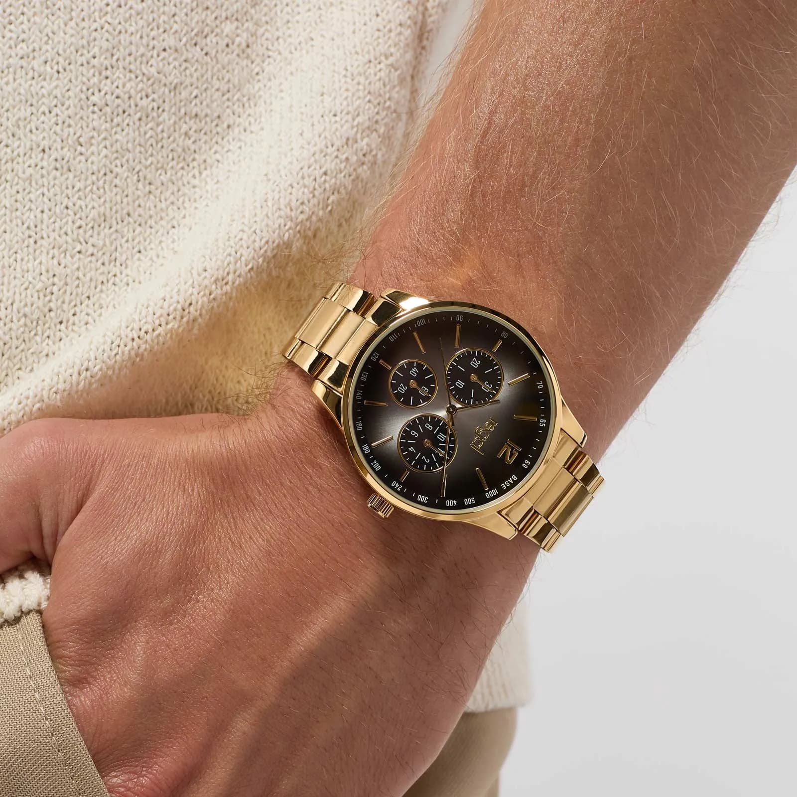Regal herrklocka -  metallband, guldton/grå, 42mm 2