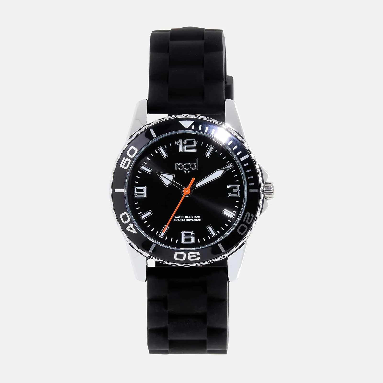 Regal barnklocka - svart/svart gummiband, 32mm