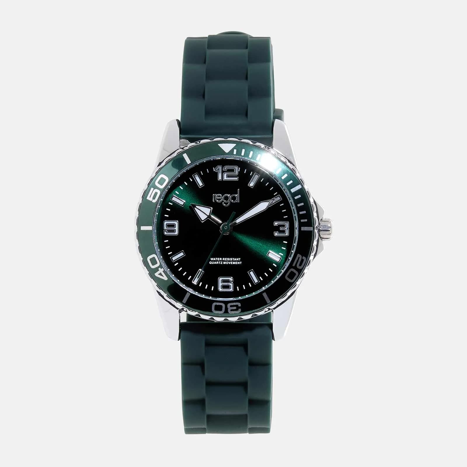 Regal barnklocka - grön/grönt gummiband, 32mm