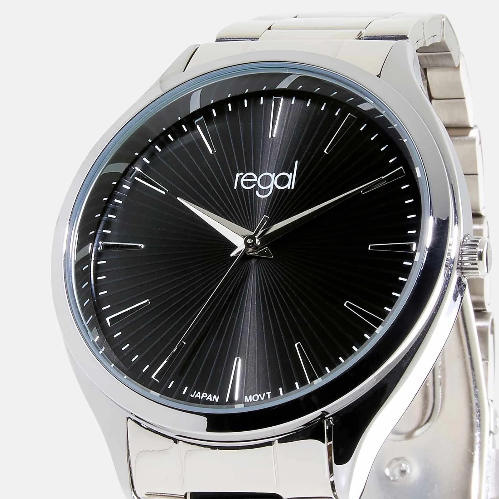 Regal herrklocka - silver/svart, metallband, 41mm 2