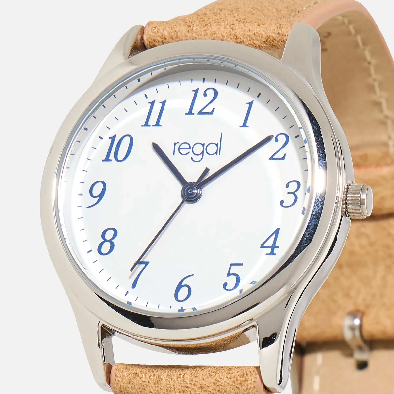 Regal damklocka - beige band, silver/vit, 32mm 2