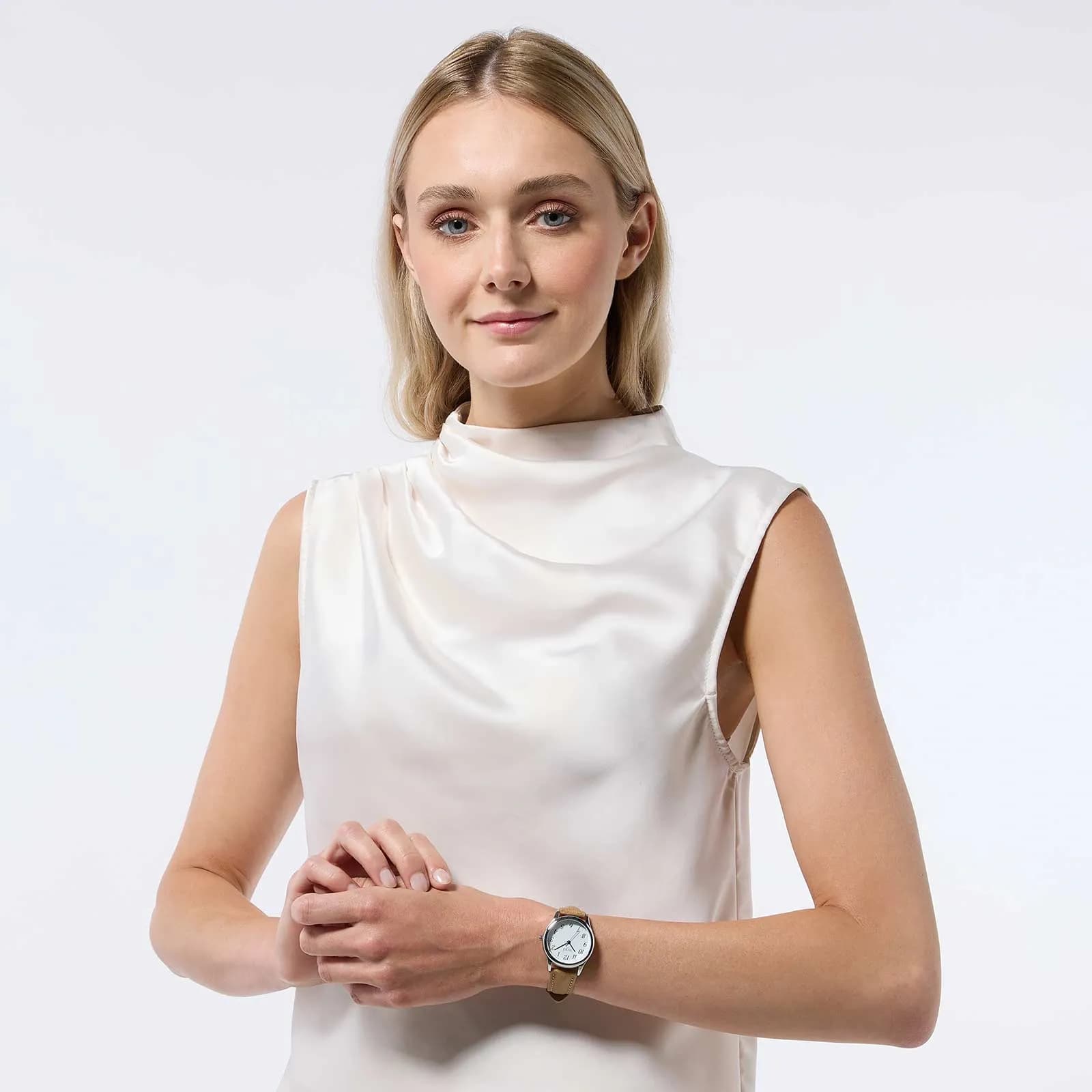Regal damklocka - beige band, silver/vit, 32mm 4