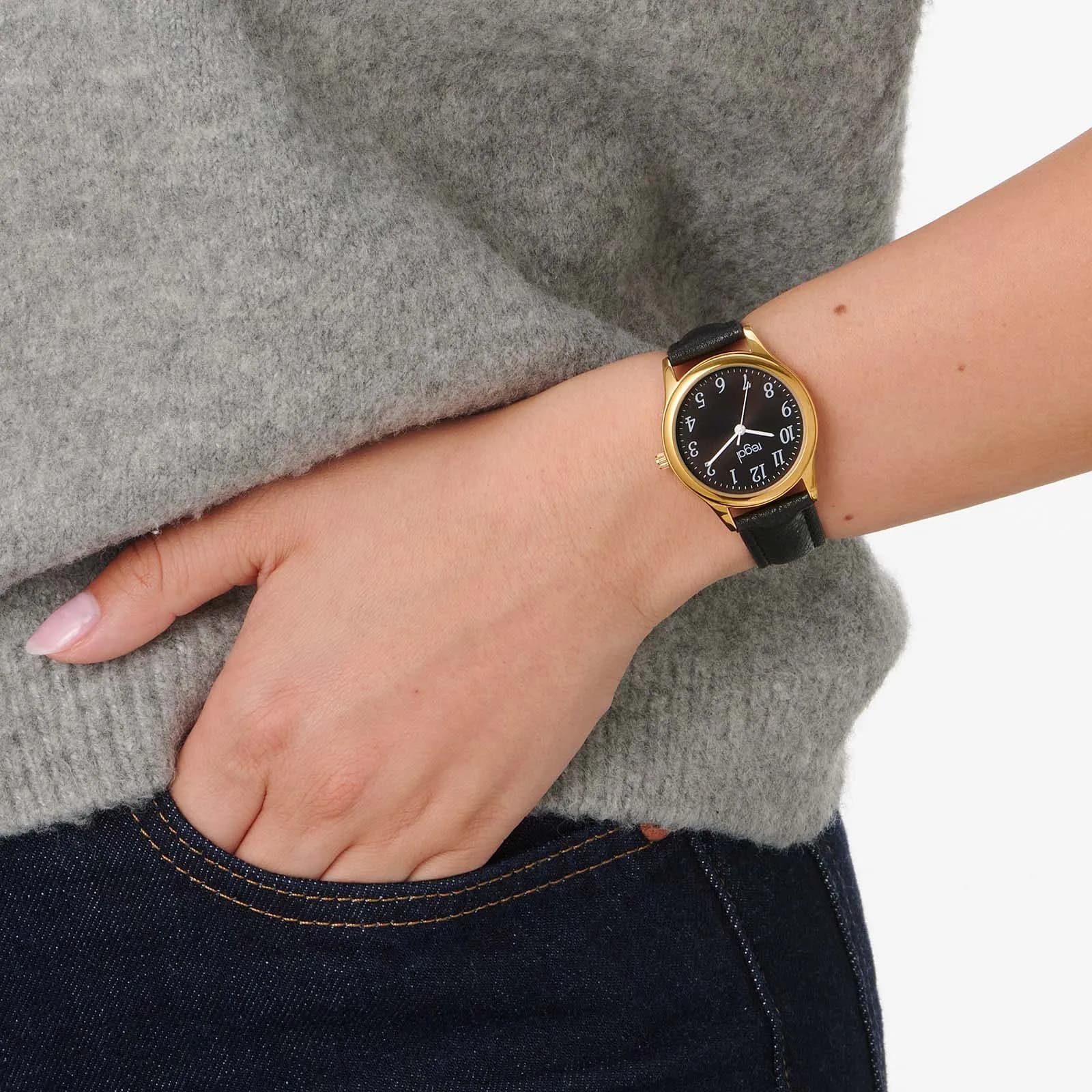 Regal damklocka - svart band, guld/svart, 32mm 2