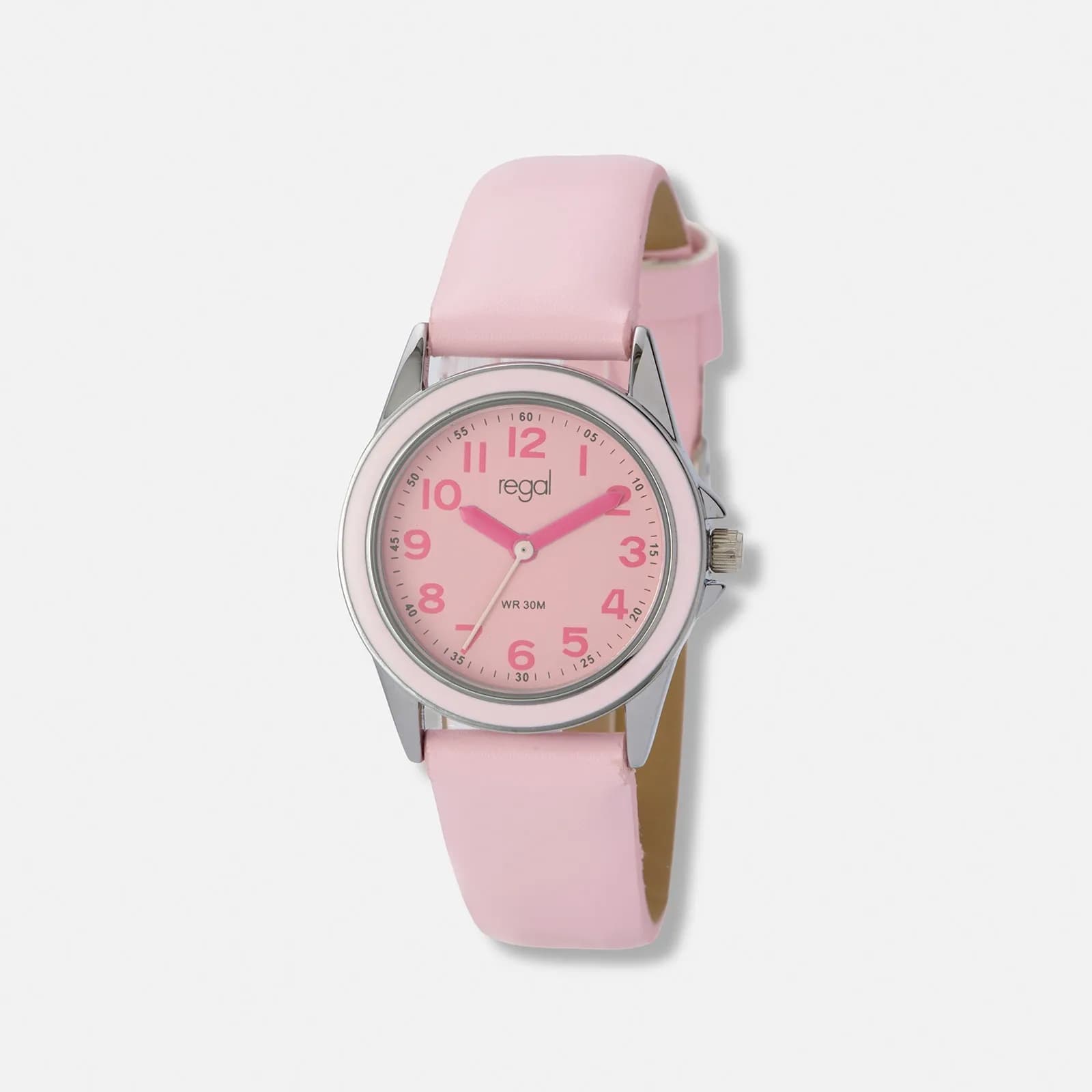 Regal barnklocka, rosa tavla & läderband - 29mm