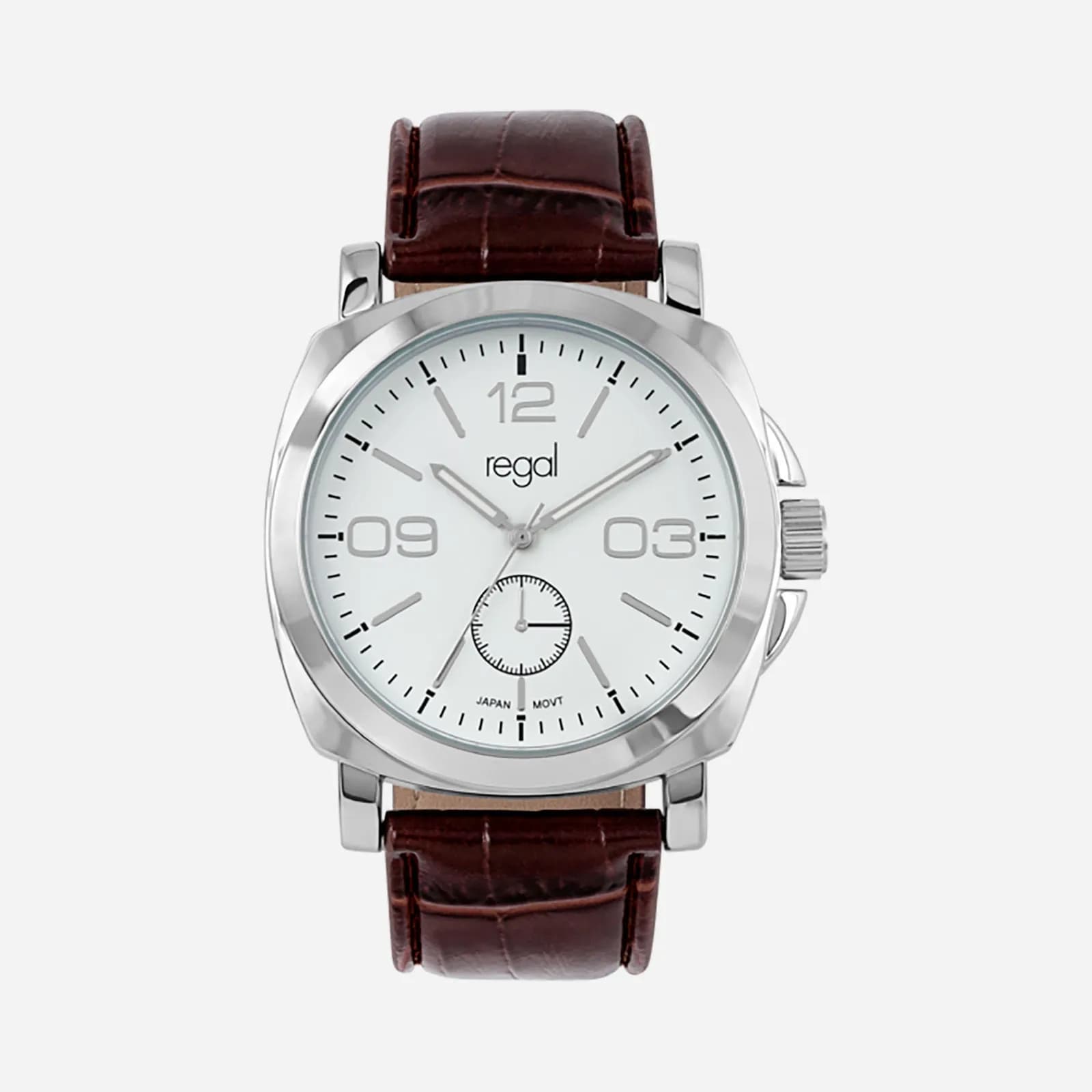 Regal herrklocka - brunt band, silver/vit, 40 mm