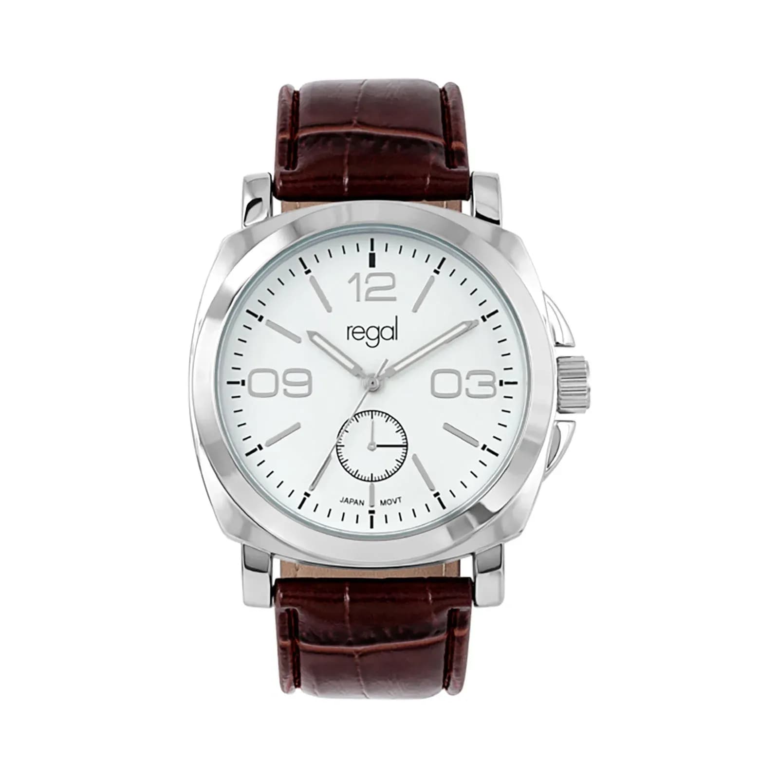 Regal herrklocka - brunt band, silver/vit, 40 mm