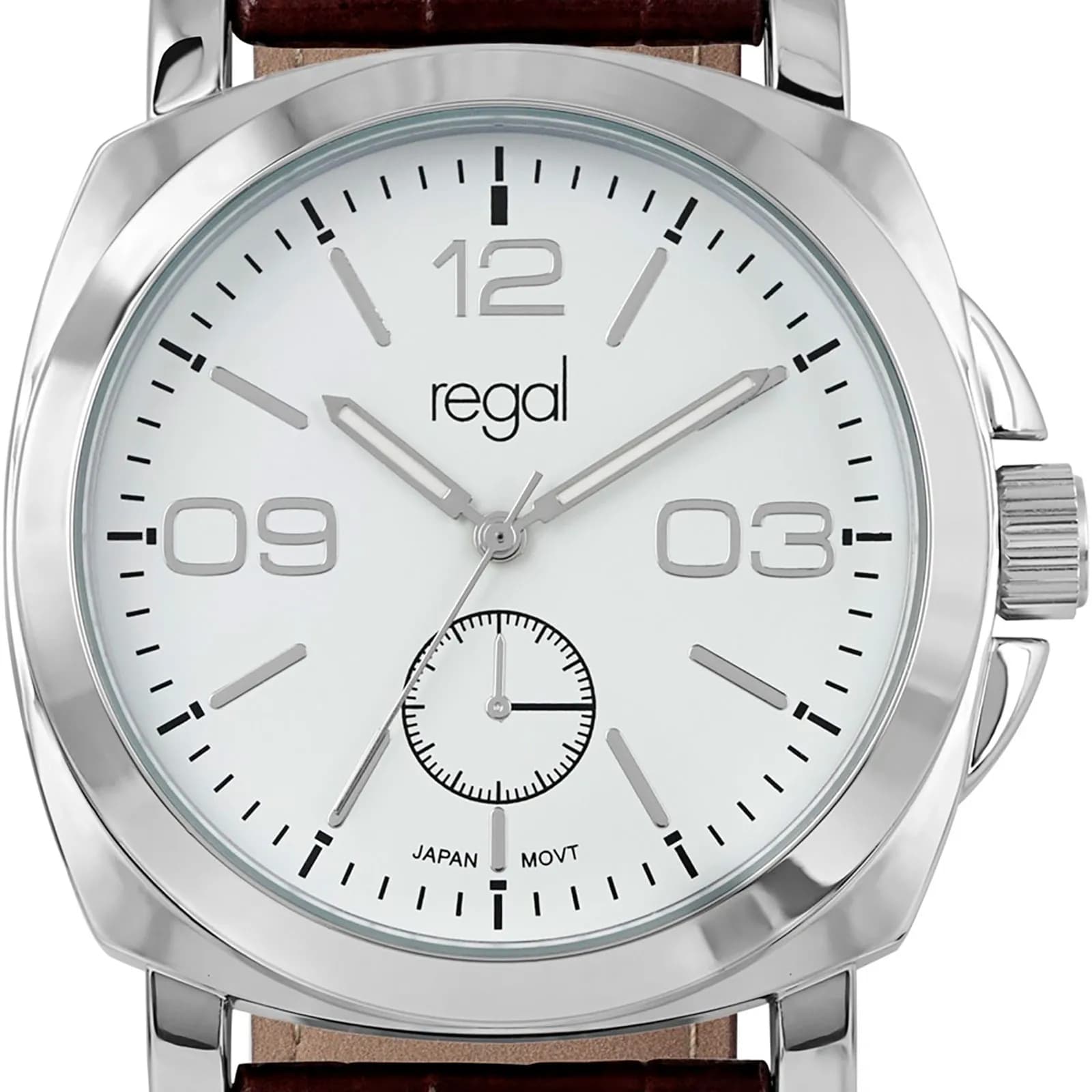 Regal herrklocka - brunt band, silver/vit, 40 mm 2