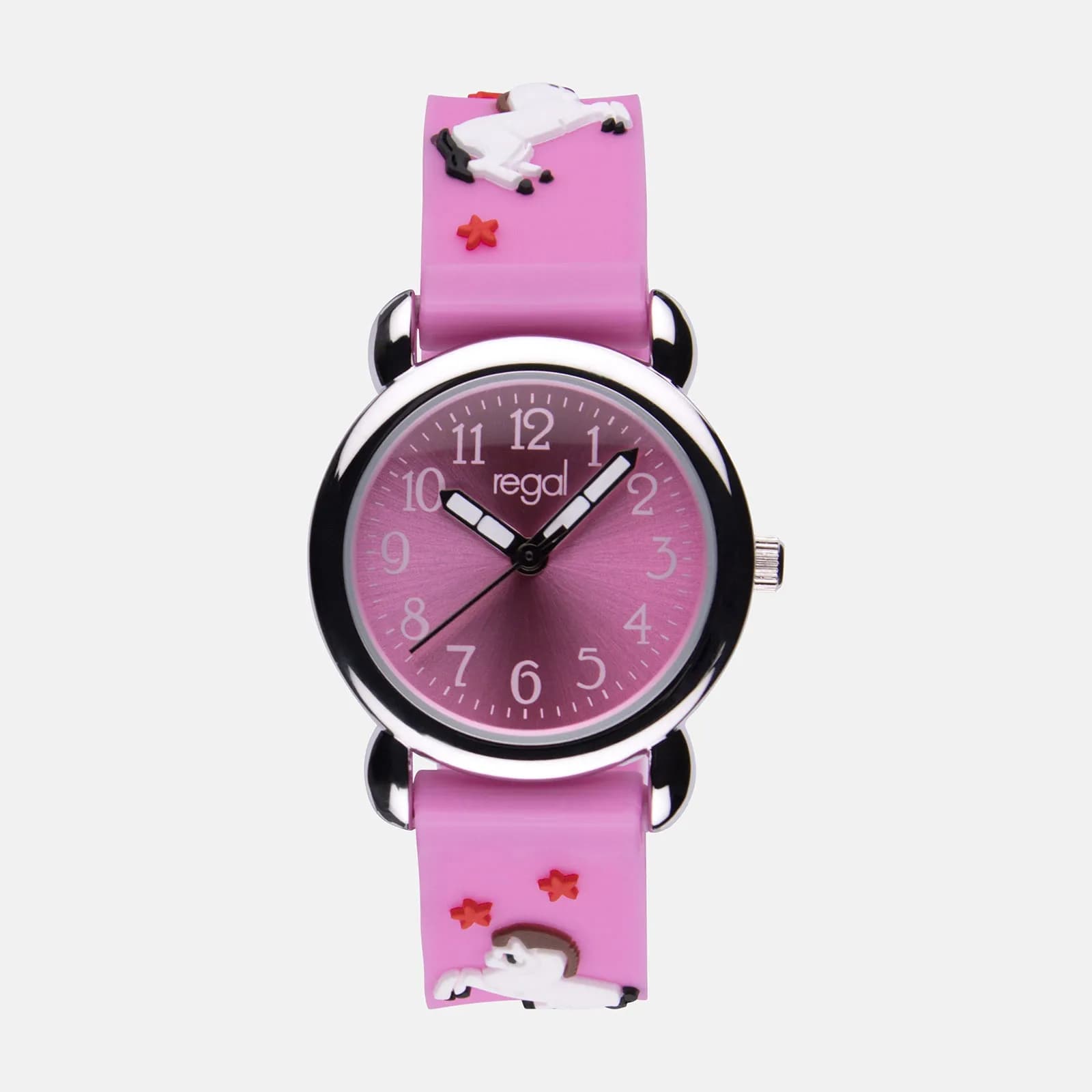 Regal barnklocka - rosa gummiband,  hästar, 27 mm