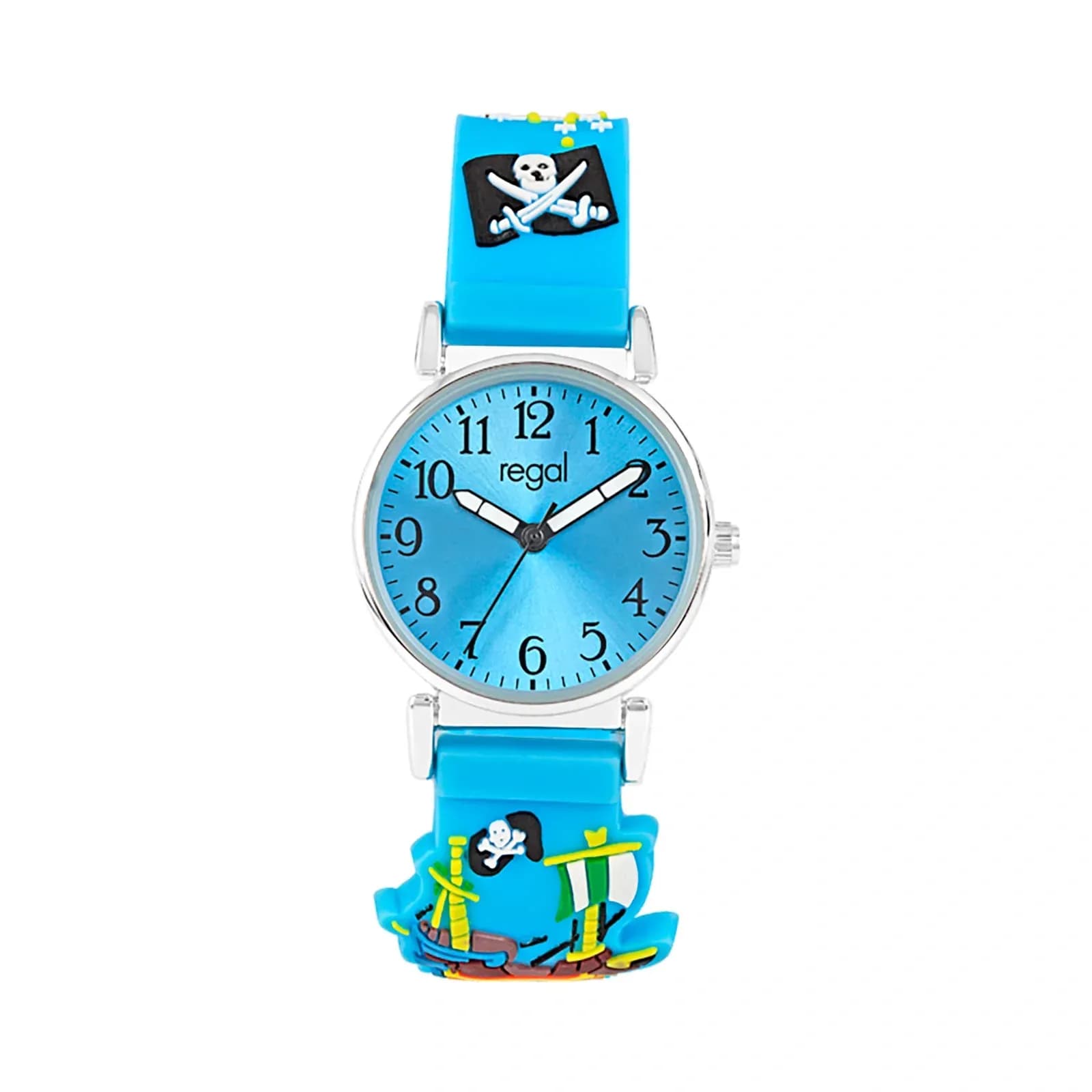 Regal Barnklocka - turkos gummiband, piratskepp, 27 mm