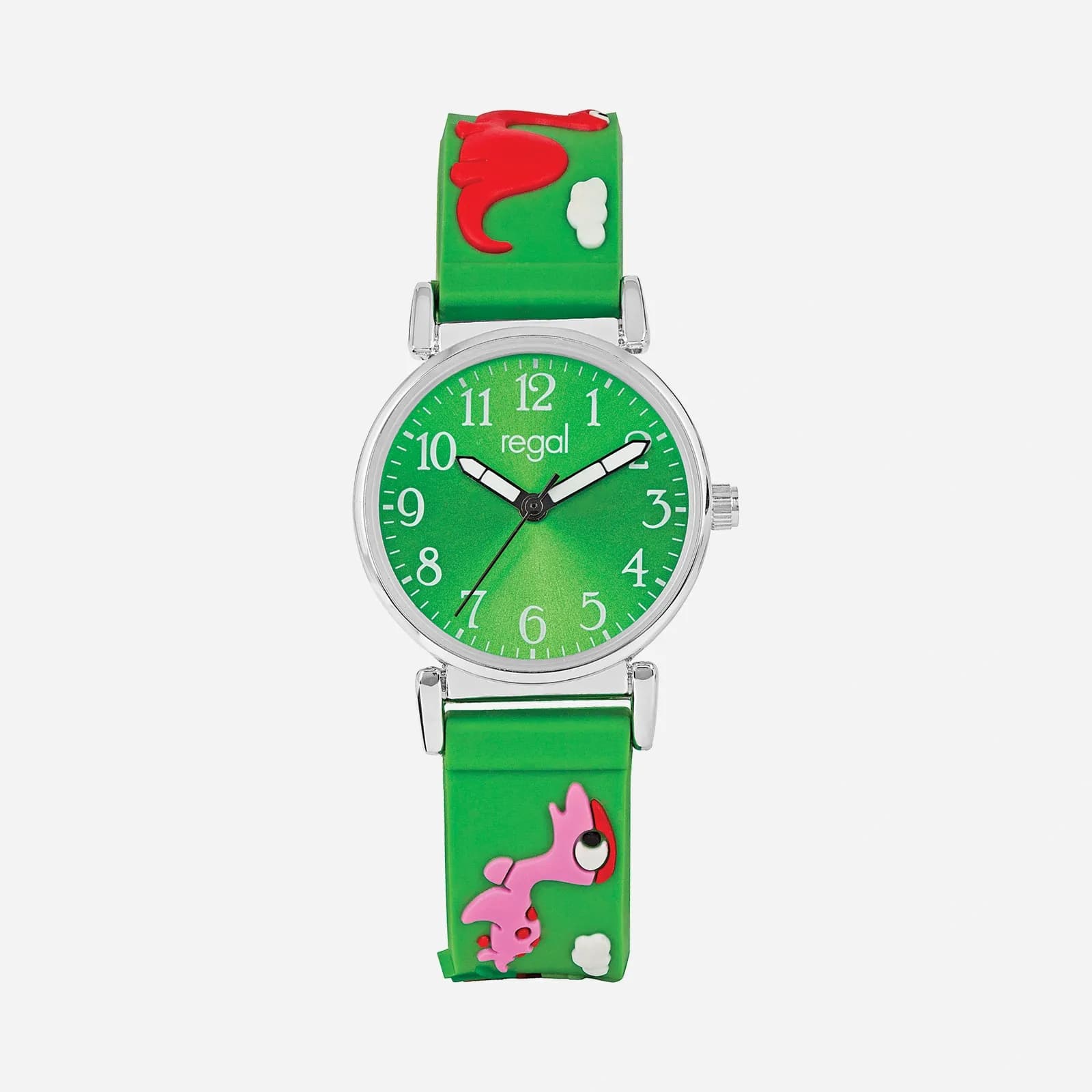 Regal Barnklocka - grönt gummiband, dinousaurier, 27 mm