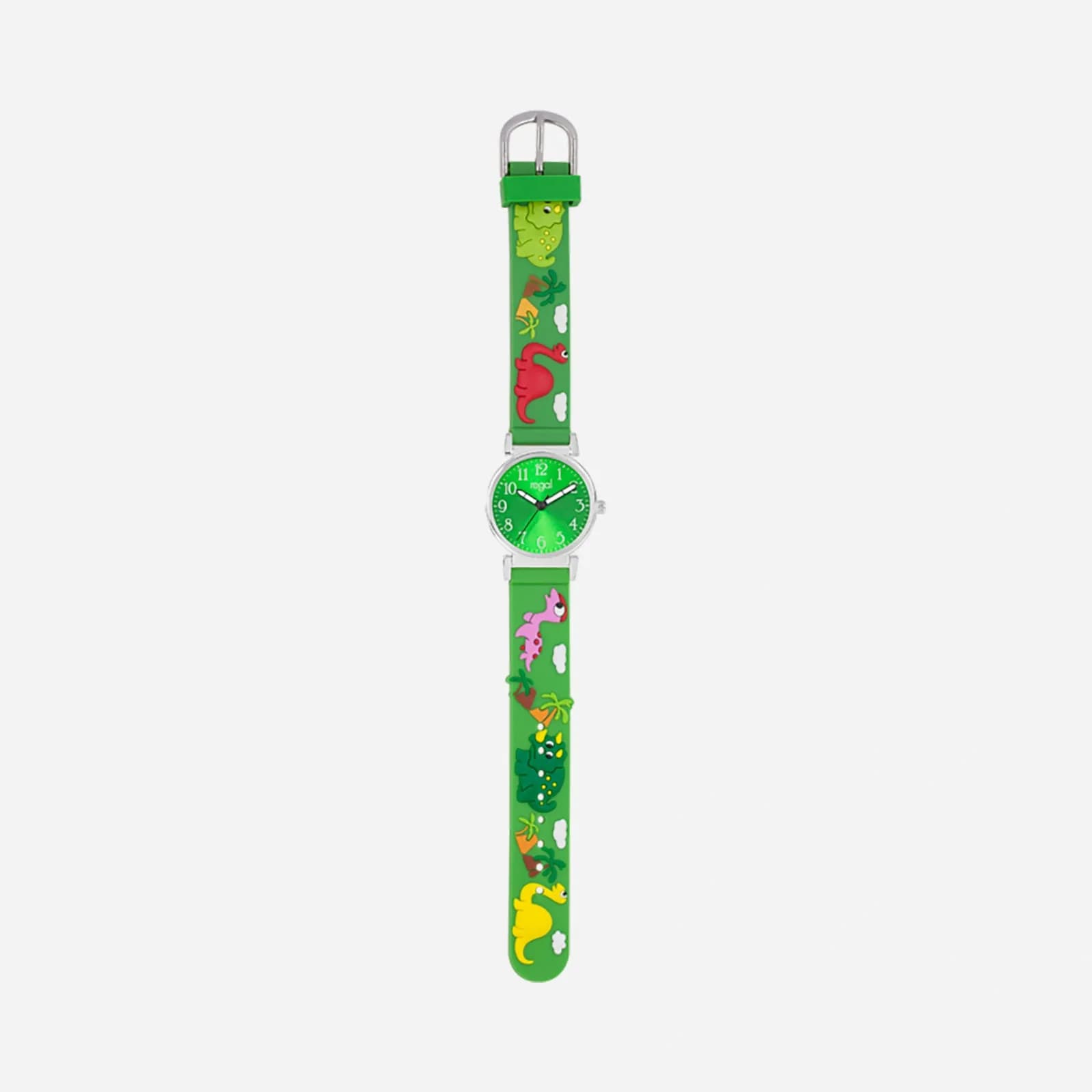 Regal Barnklocka - grönt gummiband, dinousaurier, 27 mm 2
