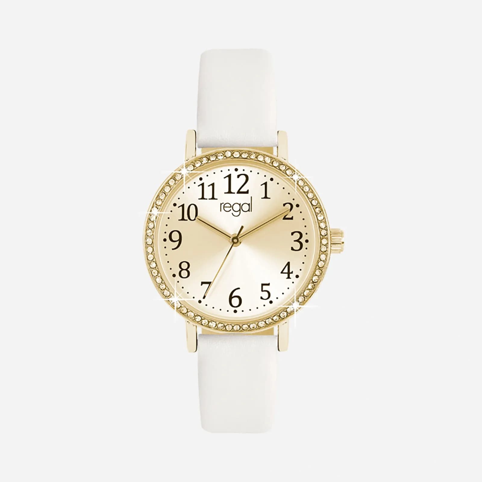 Regal Barnklocka - vit/guld, strass, 33 mm