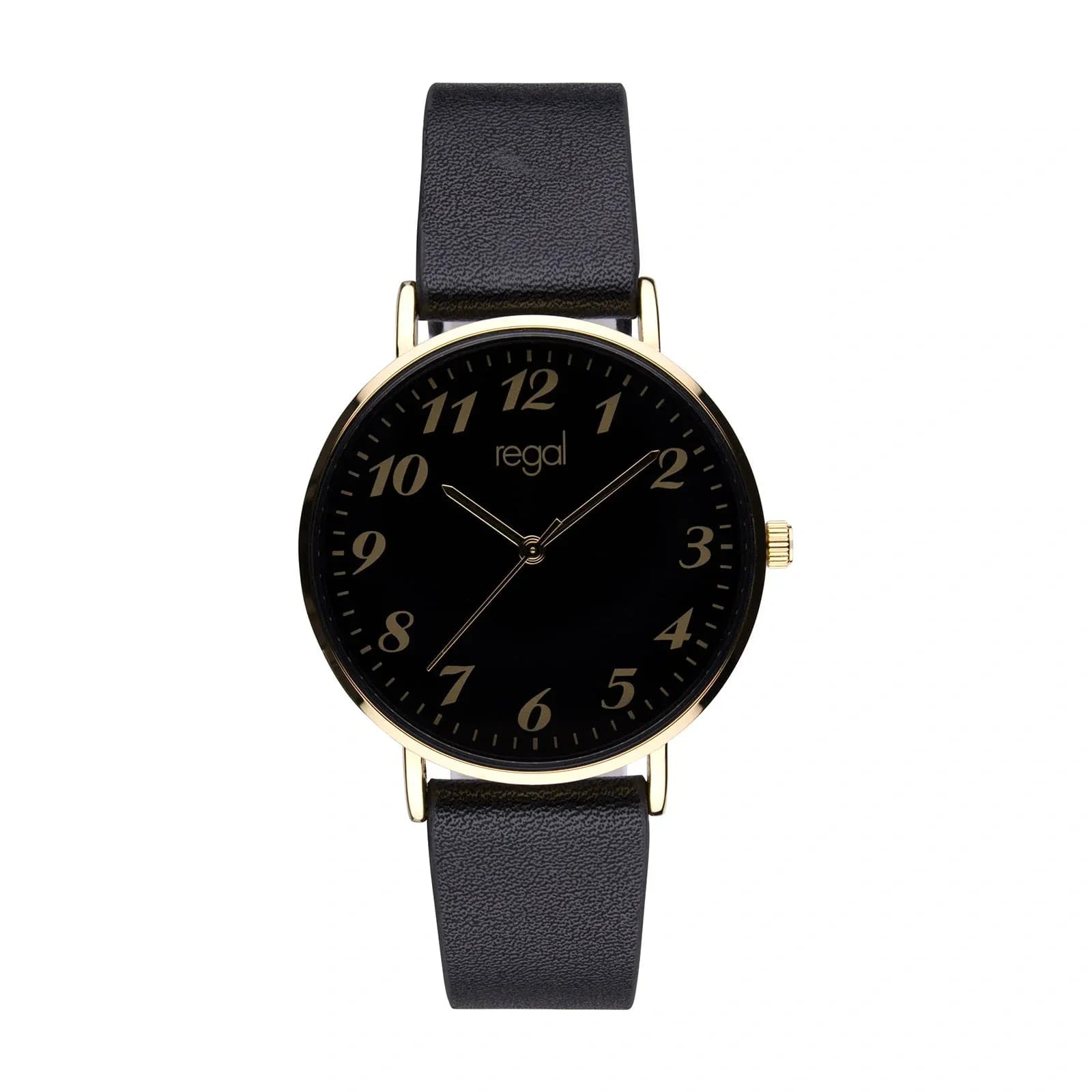 Regal damklocka - svart band, guldton/svart, 38mm