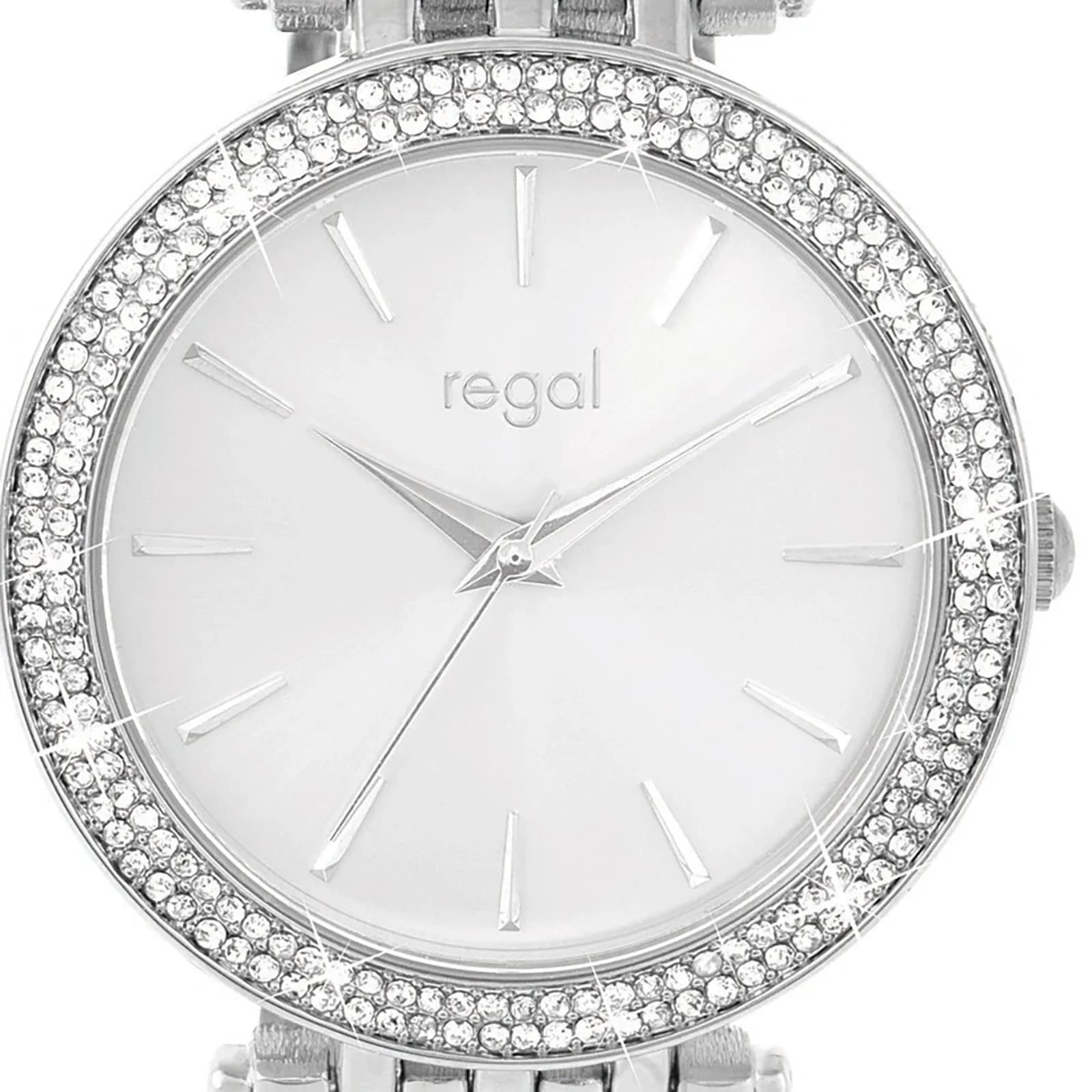 Regal damklocka - metallänk, silverton/vit, 39mm 2