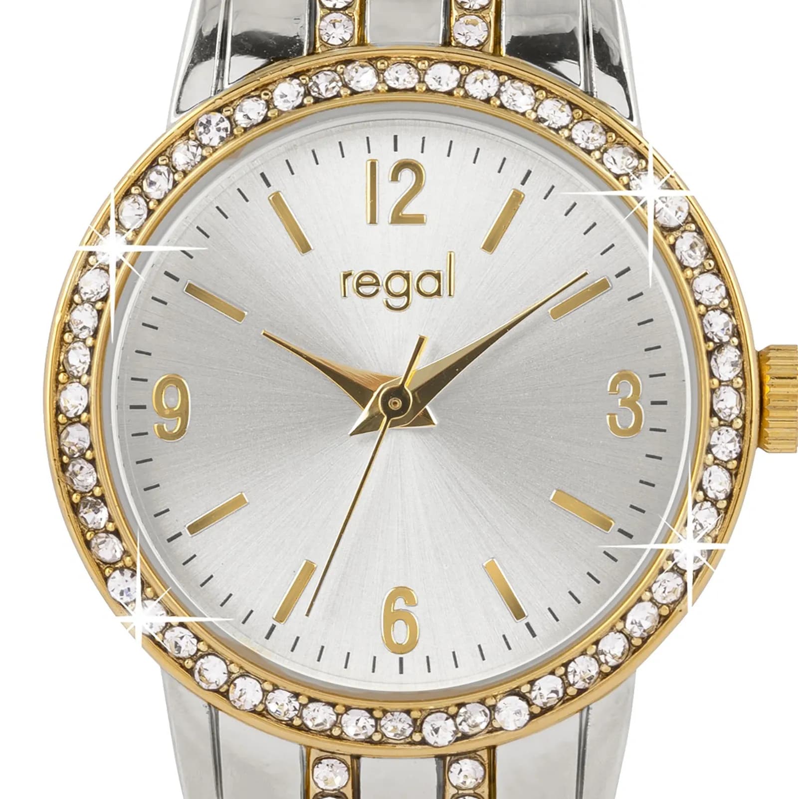 Regal damklocka - bling, metallänk bicolor, 26mm 2