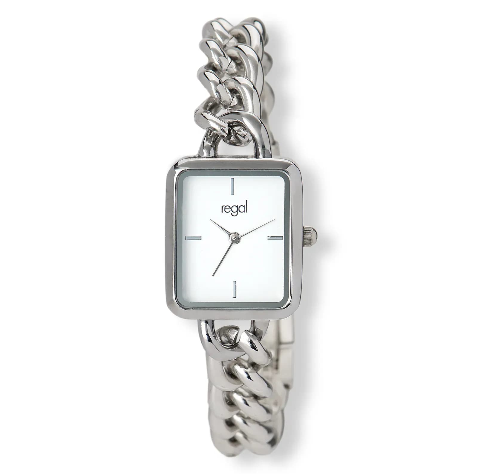 Regal rektangulär dam vit/silver, metallband - R89334-132