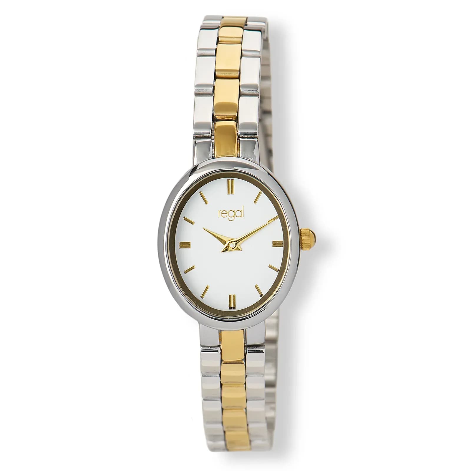 Regal oval dam vit/bicolor, metallband - R89366-132