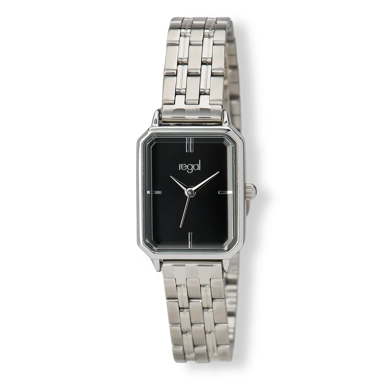 Regal rektangulär dam svart/silver, metallband - R89914-232