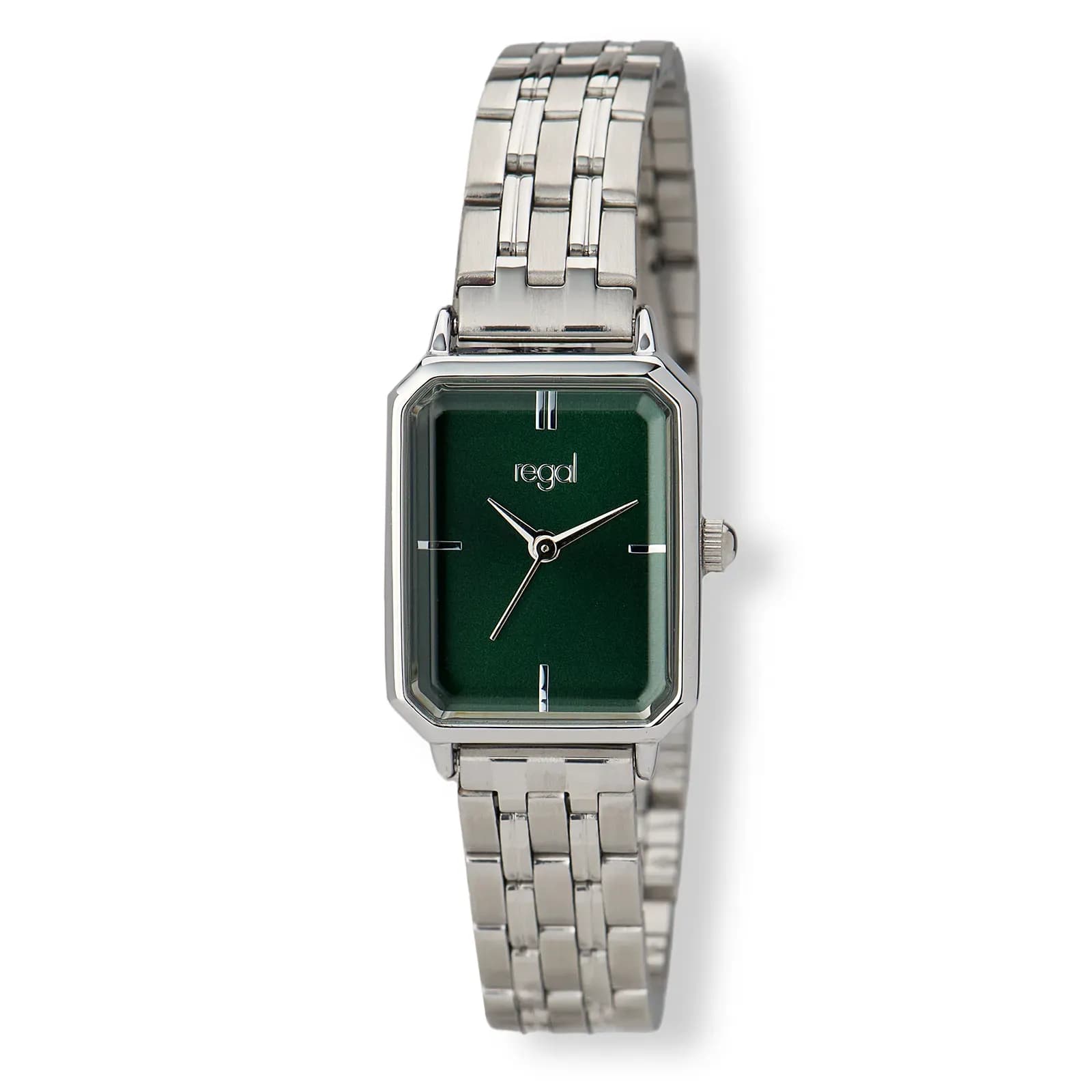 Regal rektangulär dam grön/silver, metallband - R89914-432