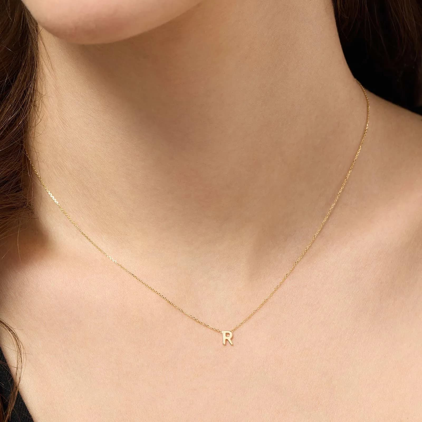 Halsband 9k guld - bokstav R, 43cm 2