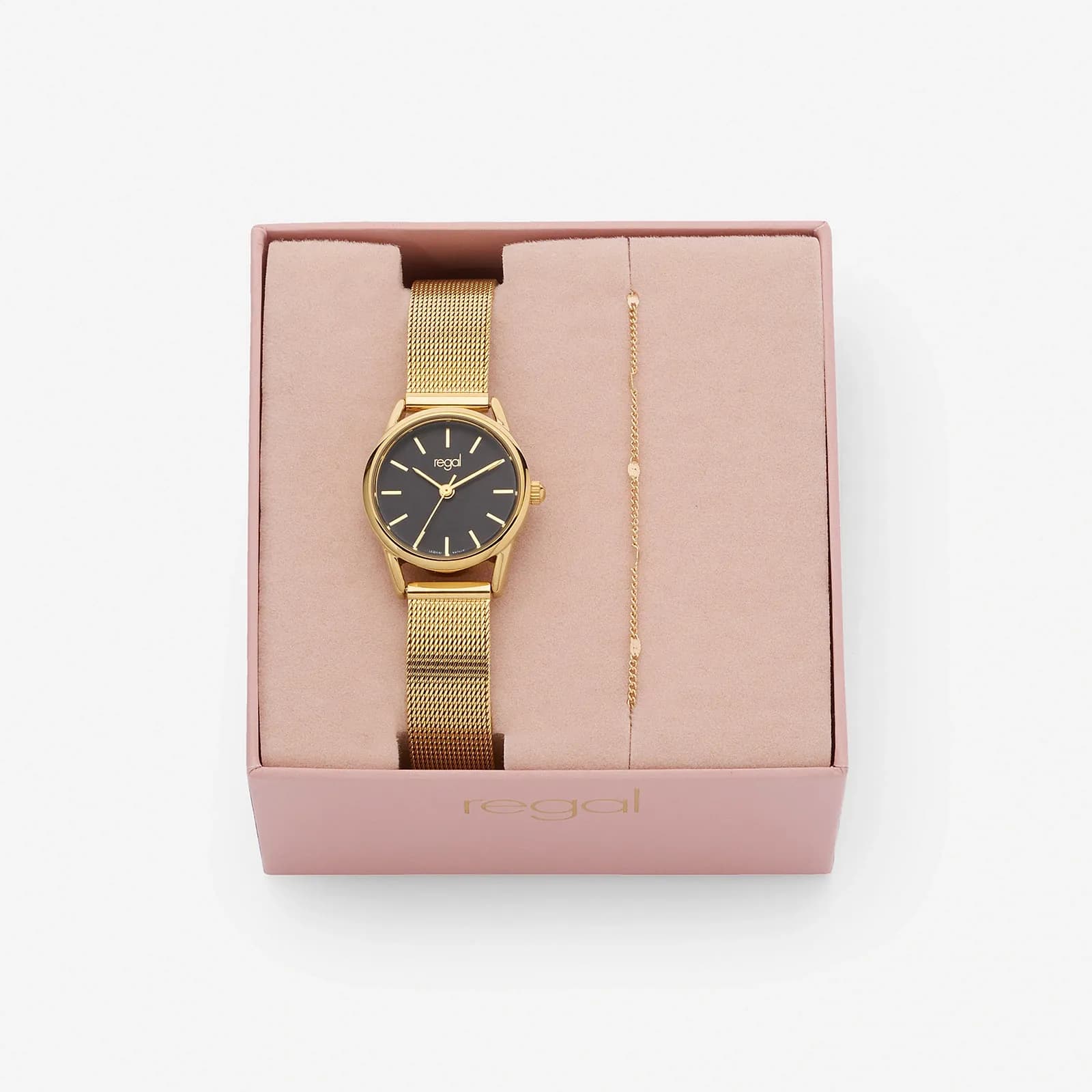 Regal klockset dam - mesh, guld/svart, 24mm