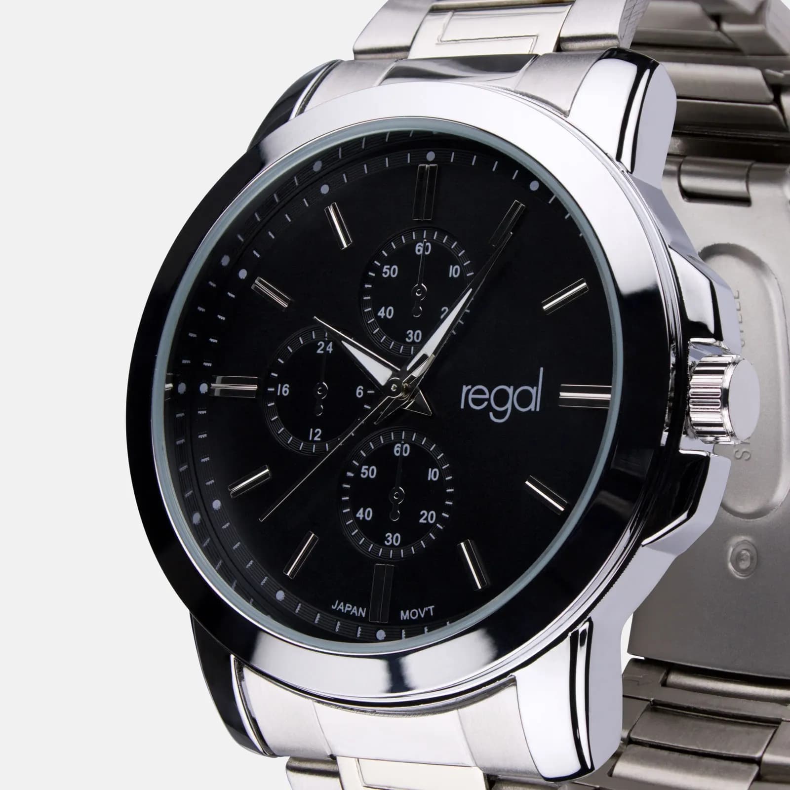 Regal klockset herr -  metallband, silverton/svart, 45mm 5