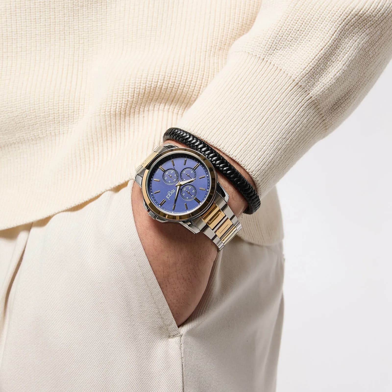 Regal klockset herr - metallband, bicolor/blå, 45mm 3