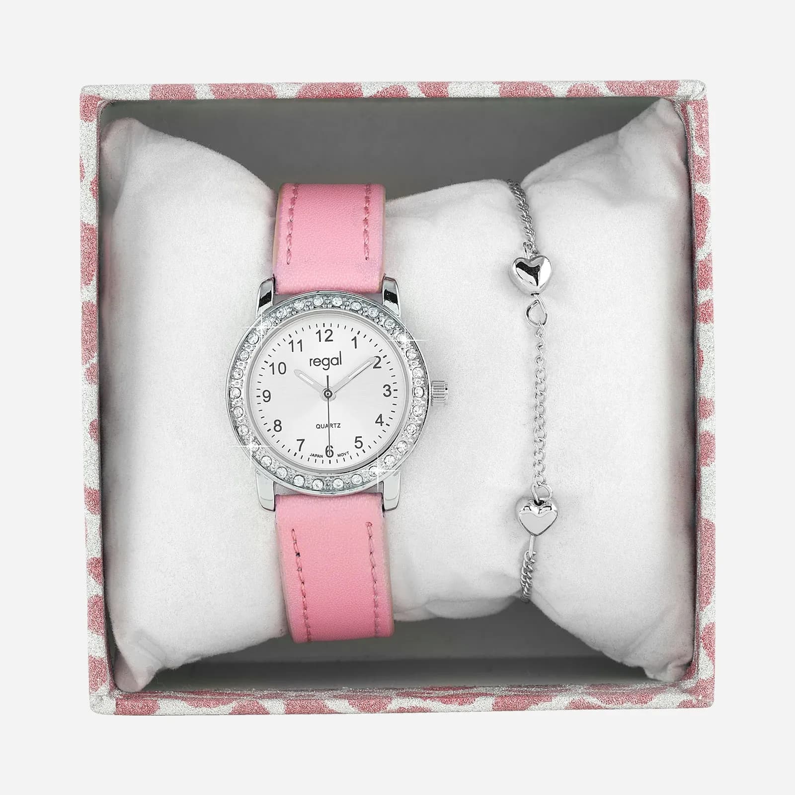 Regal barnklocka - set med armband, silver/rosa, 28 mm 1