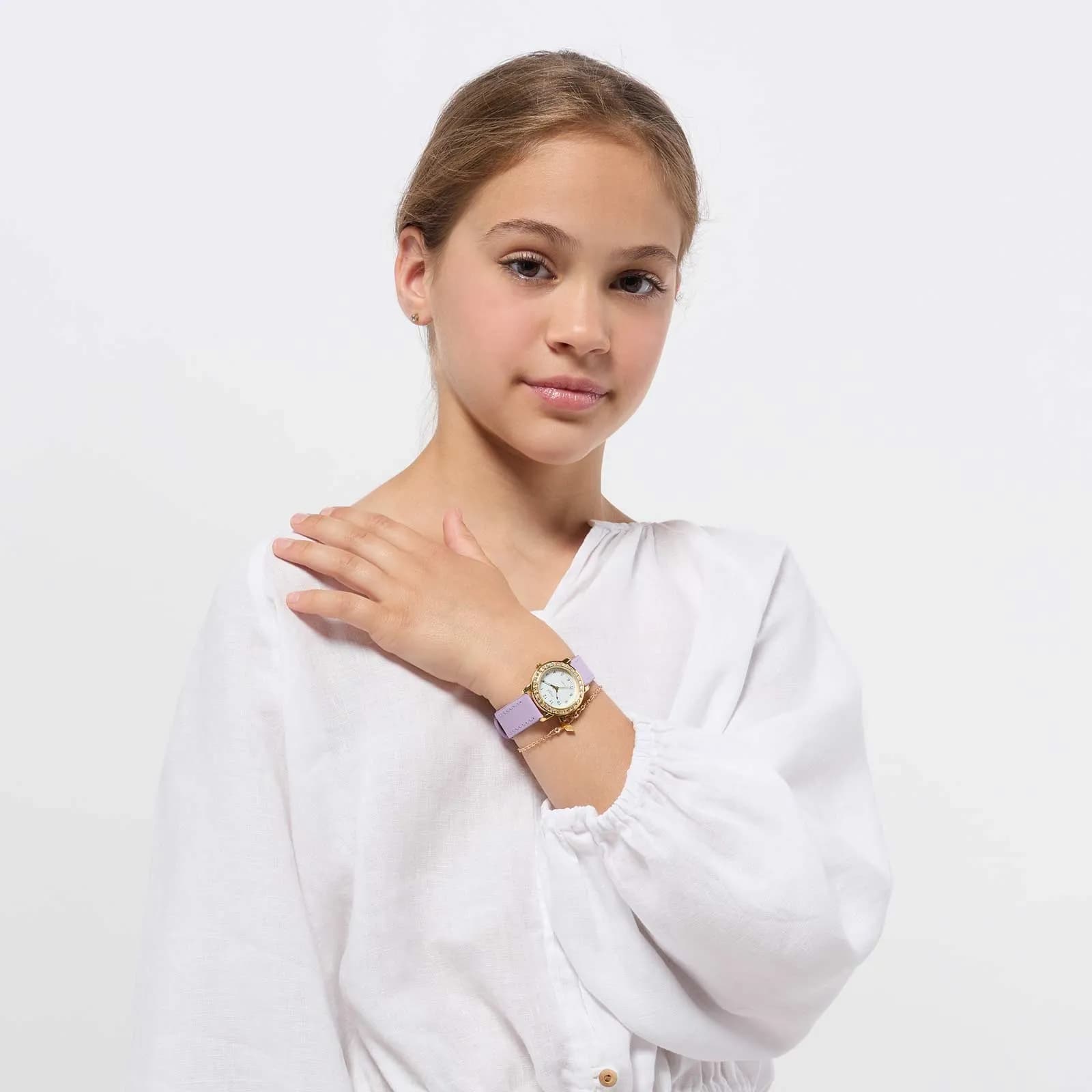 Regal barnklocka - set med armband, guld/ljuslila, 28 mm 5