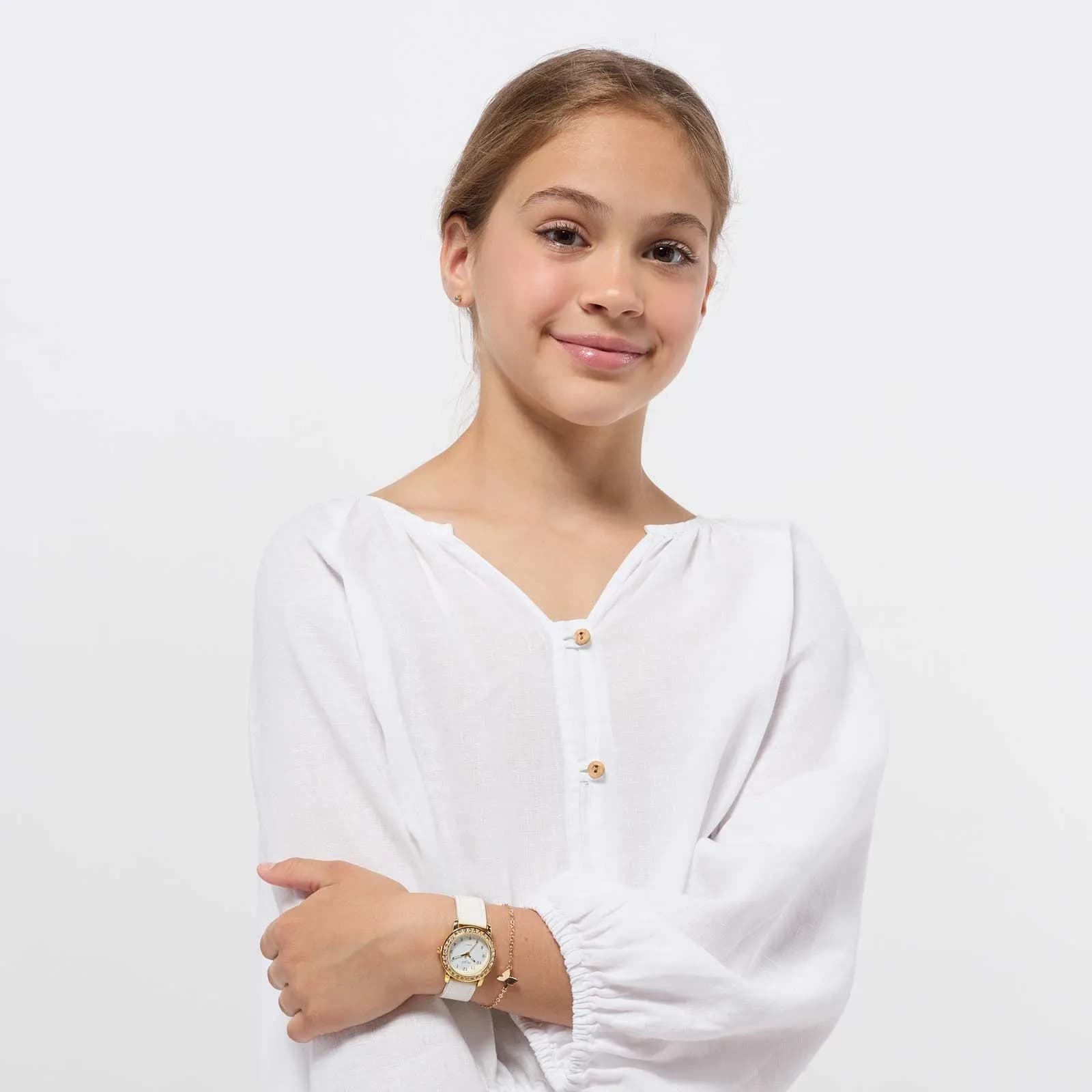 Regal barnklocka, set med armband, guld/vit 28 mm 5