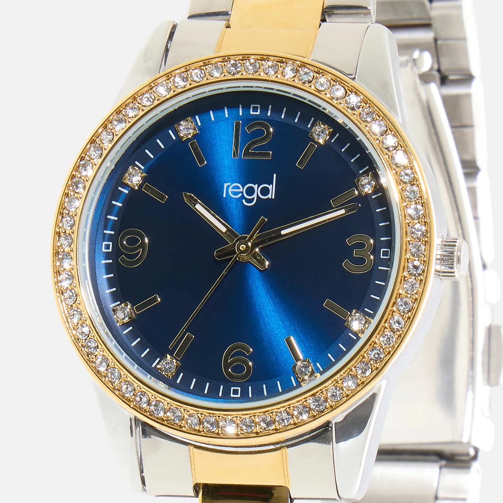 Regal klockset dam - metallband bicolor/blå, 32mm 3