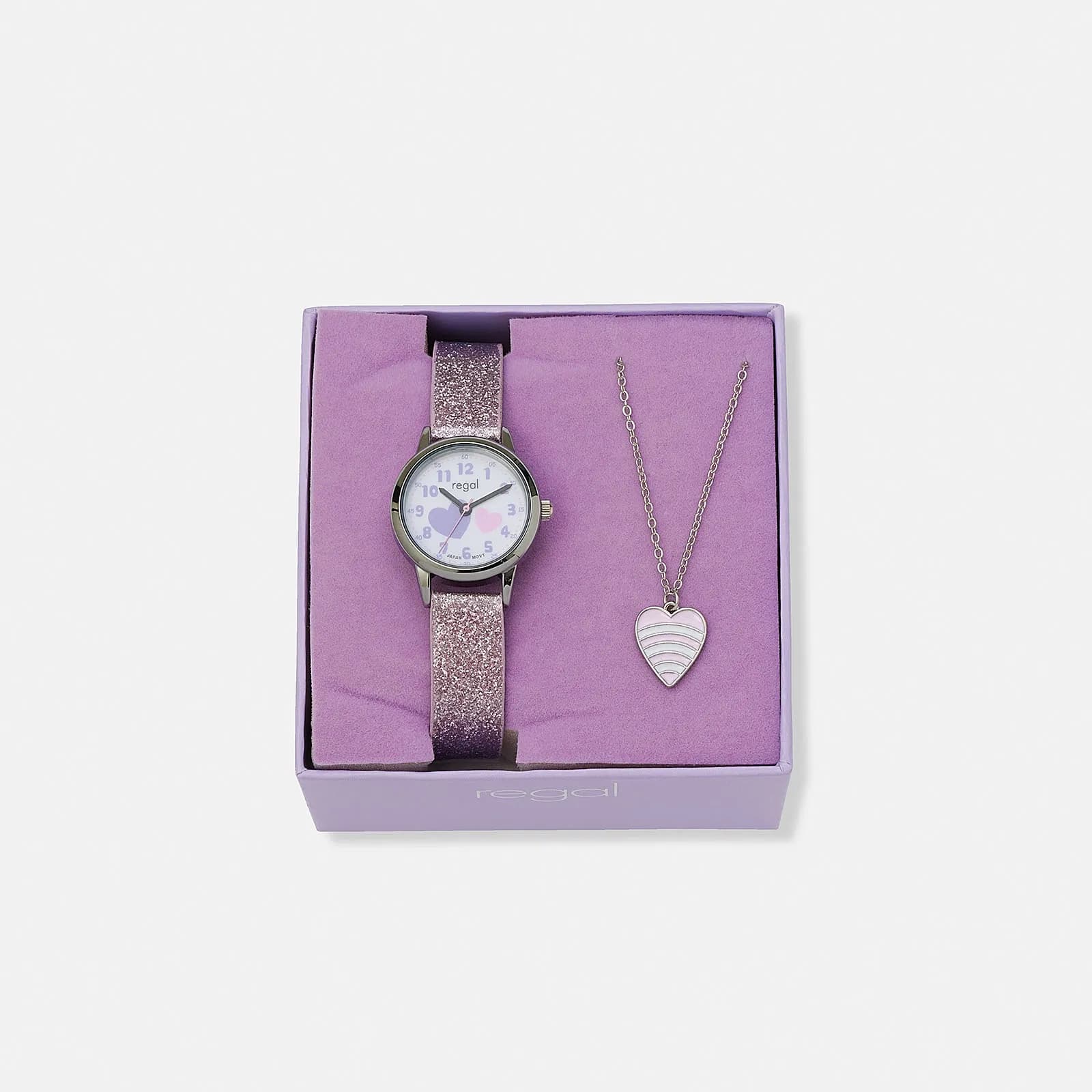 Regal barn klockset med halsband, lila 26 mm