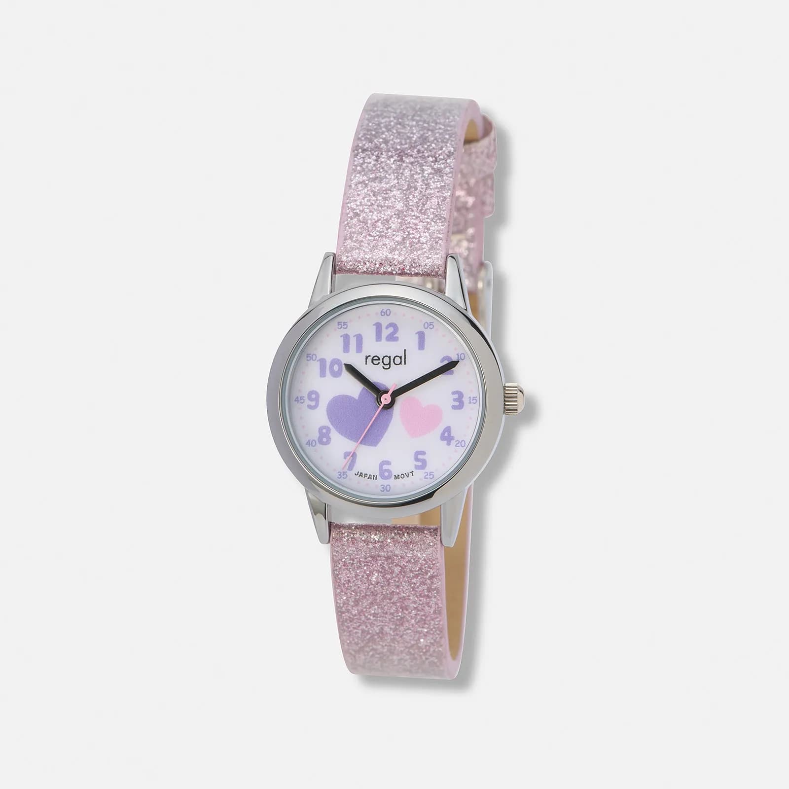 Regal barnklocka, set med halsband, silver/lila 26 mm 2