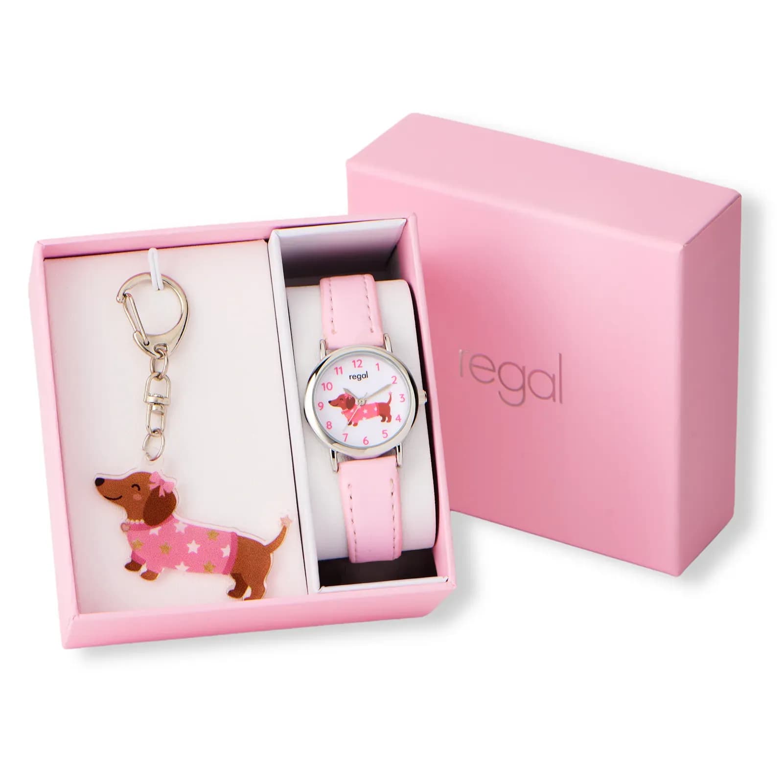 Regal barnklocka, set med nyckelring, silver/rosa 28 mm
