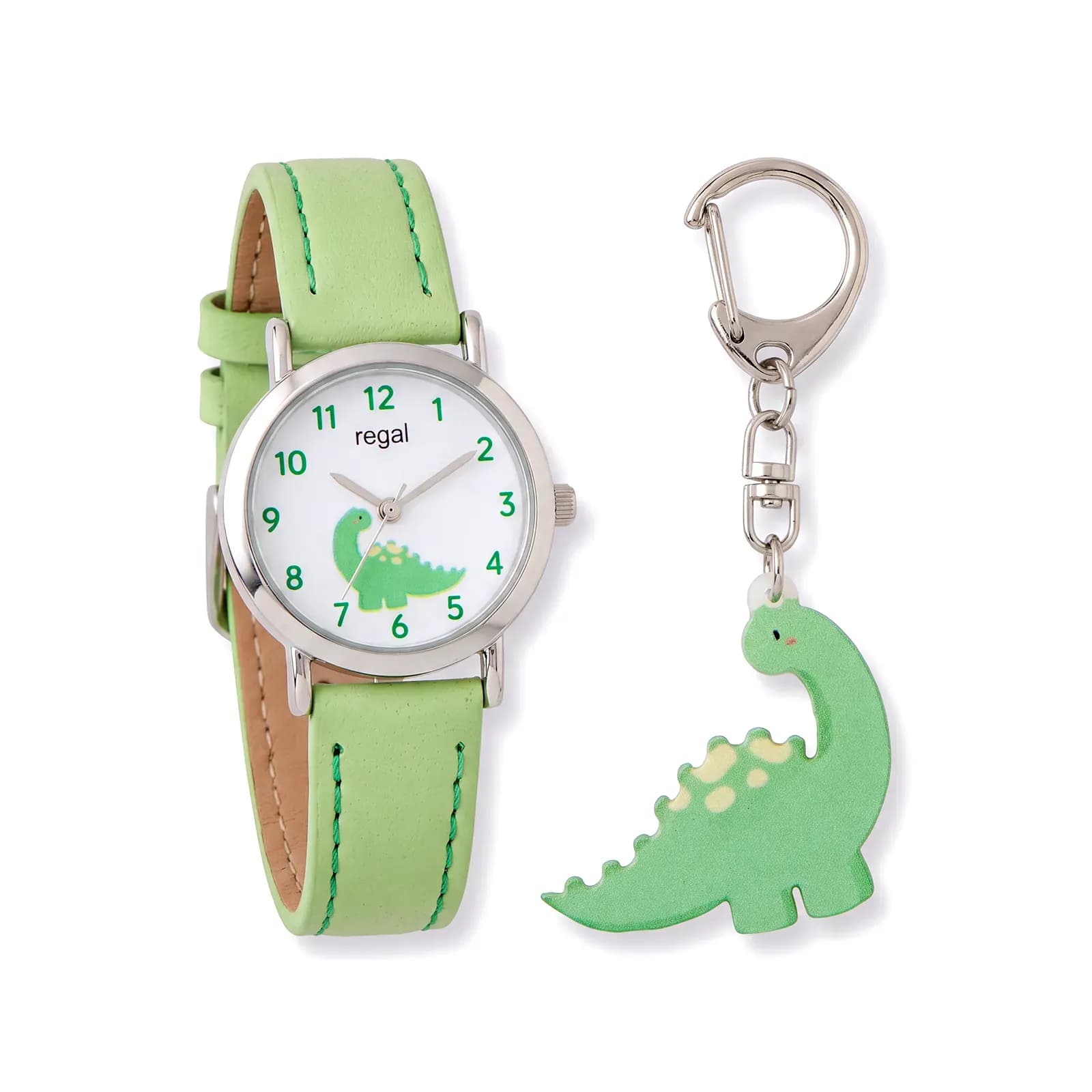 Regal barnklocka dinosaurie vit tavla, grön band - RG2605-017 2