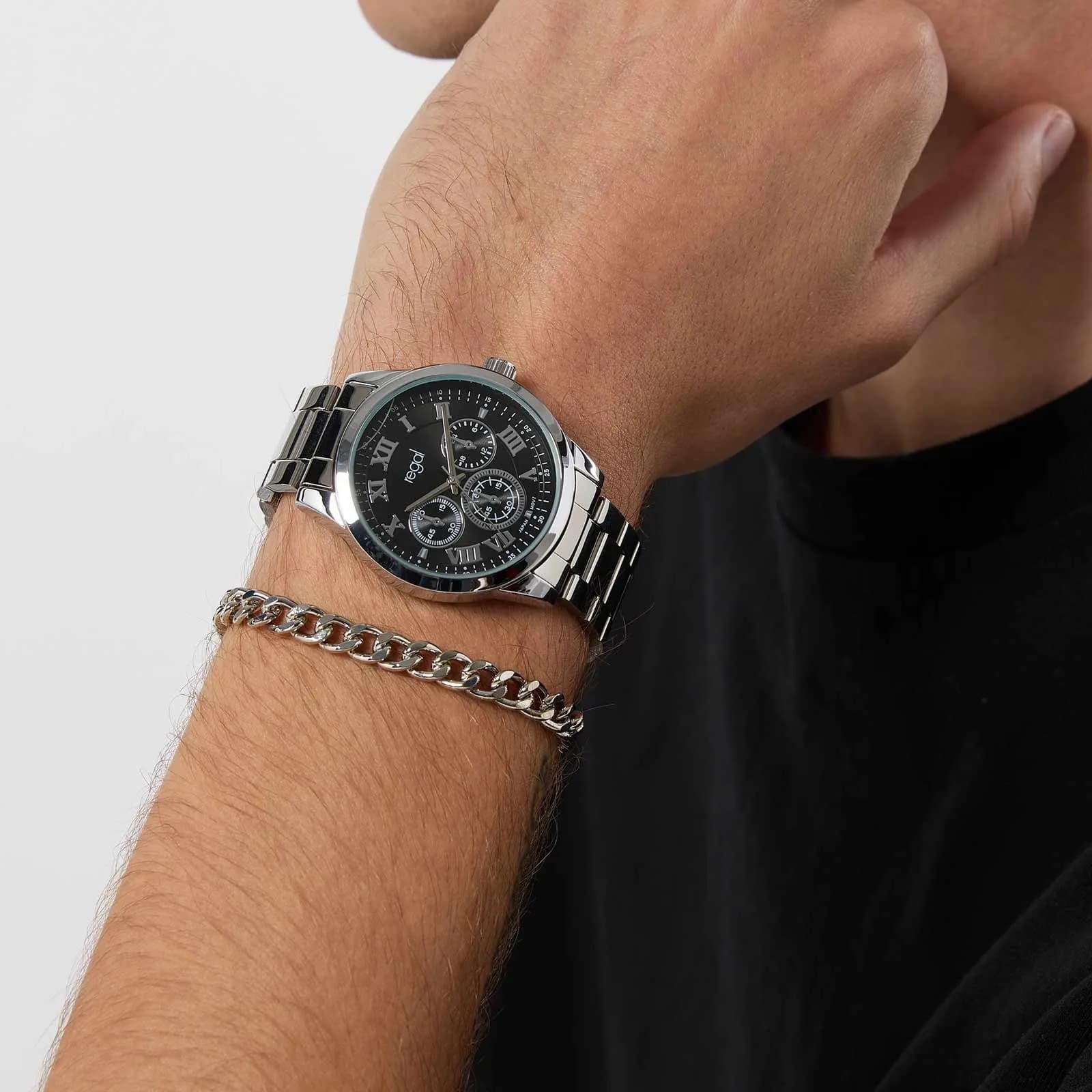 Regal klockset herr - metallband, silver/svart, 41mm 3