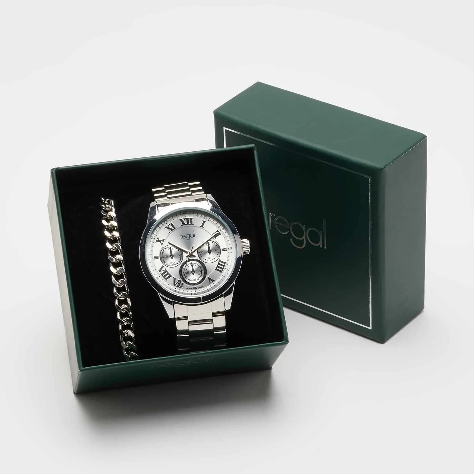 Regal klockset herr - metallband, silverton 41mm