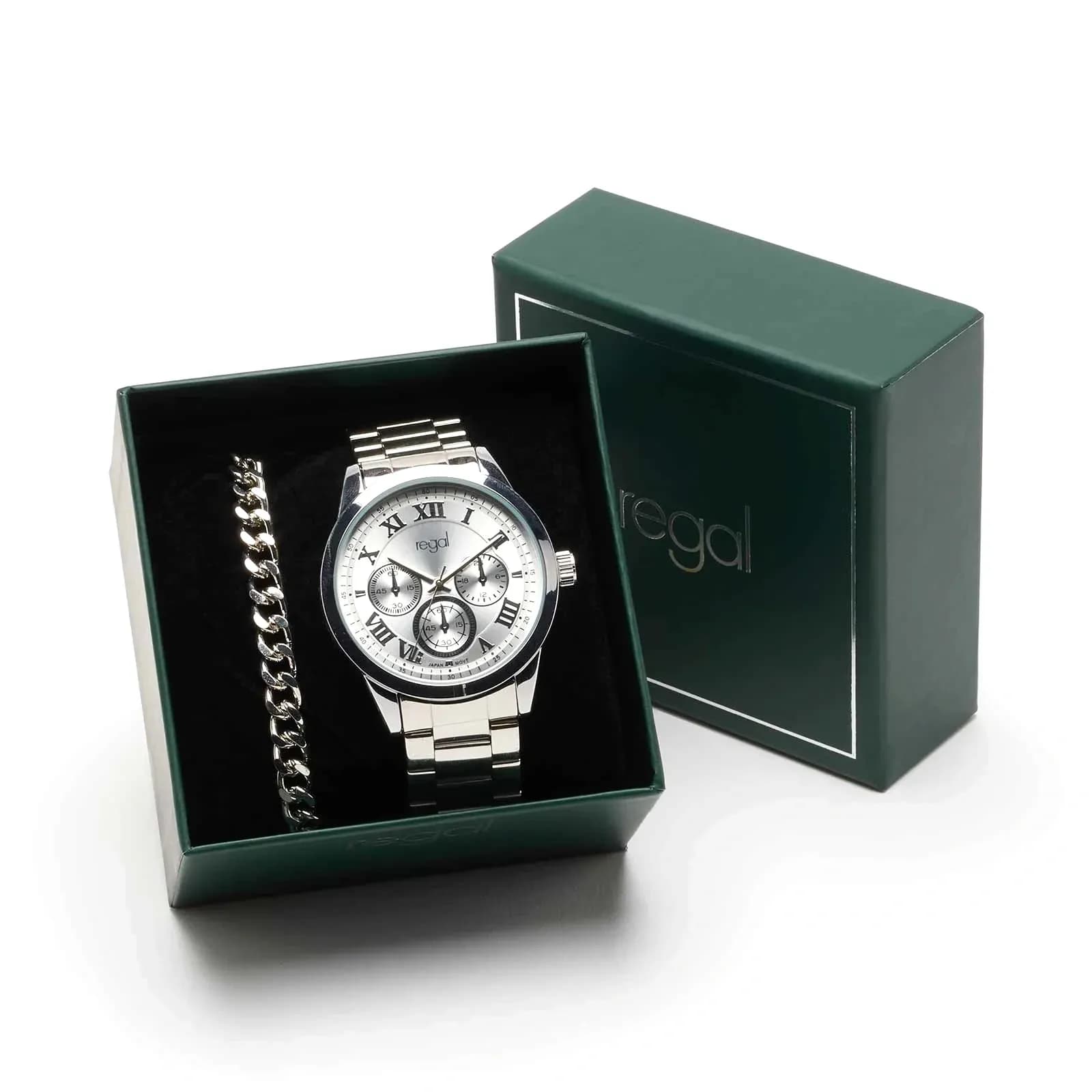 Regal klockset herr - metallband, silverton 41mm