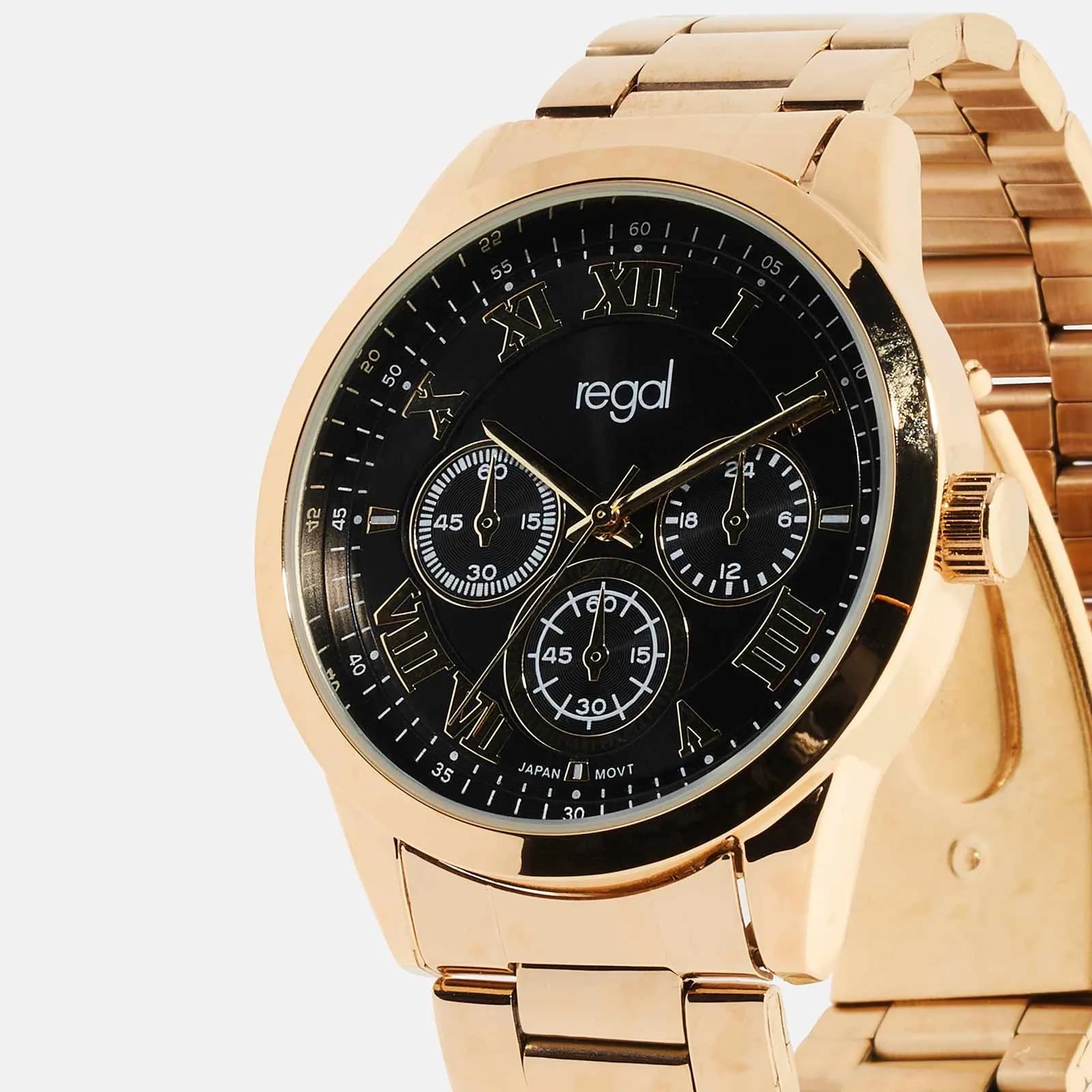 Regal klockset herr - metallband, guld/svart, 41mm 3