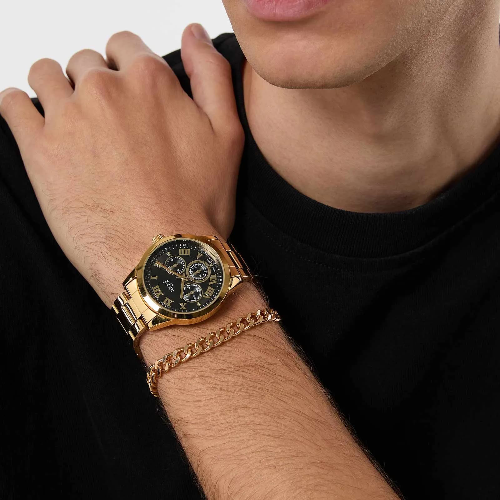 Regal klockset herr - metallband, guld/svart, 41mm 5