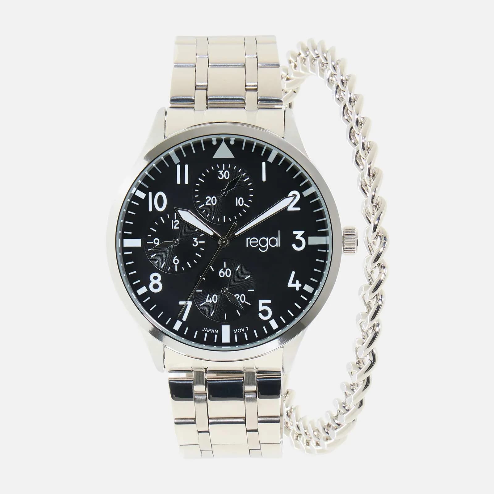 Regal klockset herr - metall, silver/svart, 44mm 1
