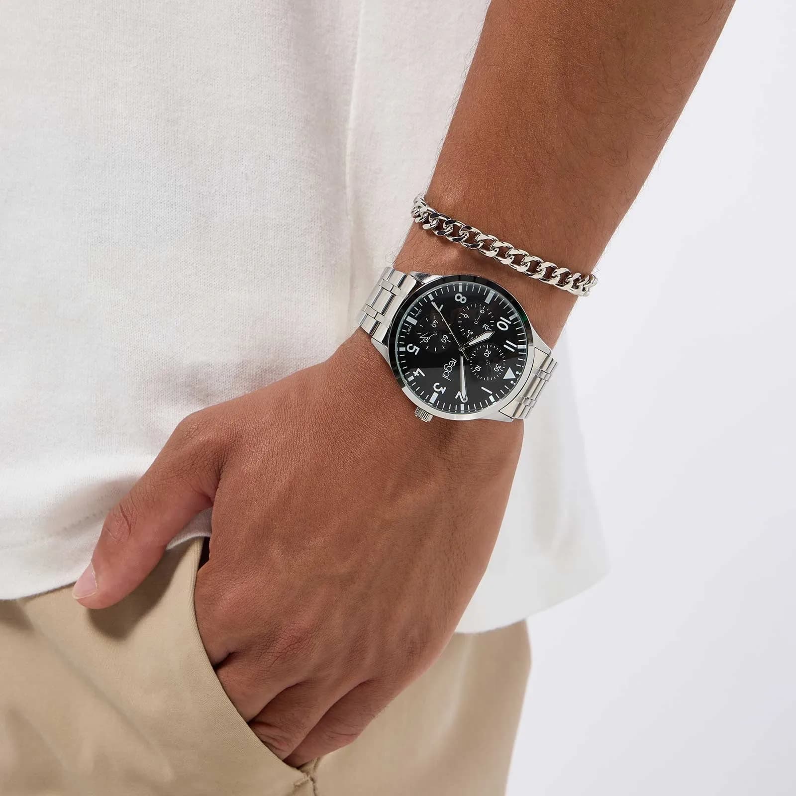 Regal klockset herr - metall, silver/svart, 44mm 3