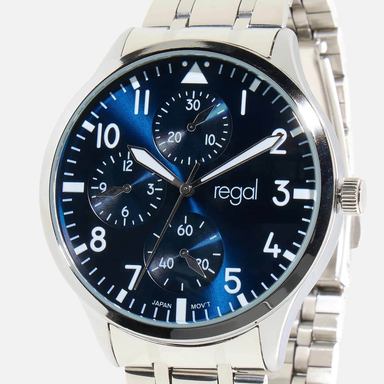 Regal klockset herr - metall, silver/blå, 44mm 3