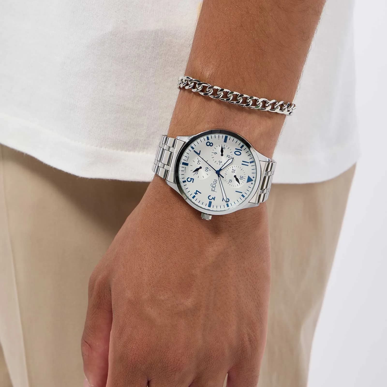 Regal klockset herr - metall, silver/vit, 44mm 4