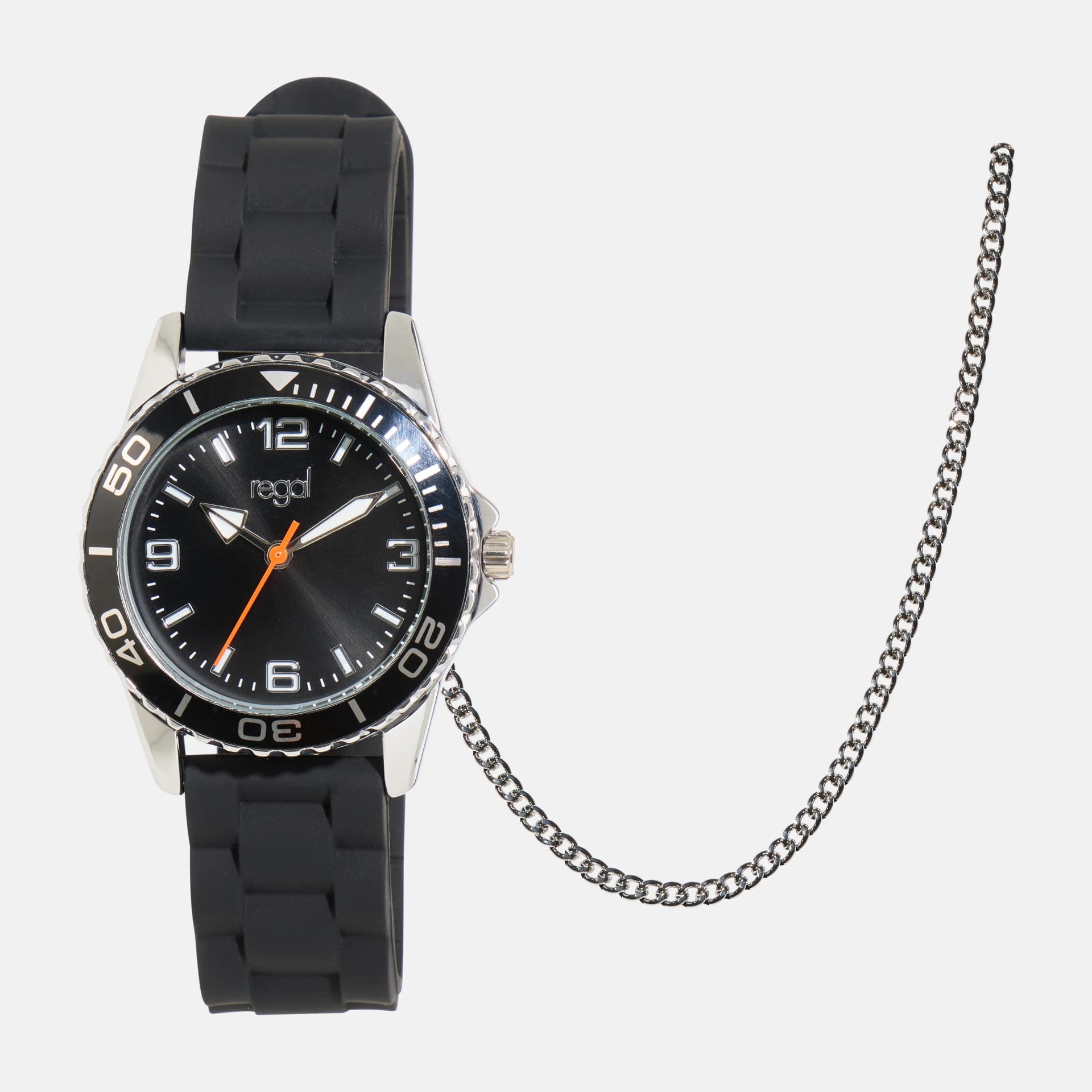 Regal barnklocka, set med halsband, silver/svart 32 mm 2