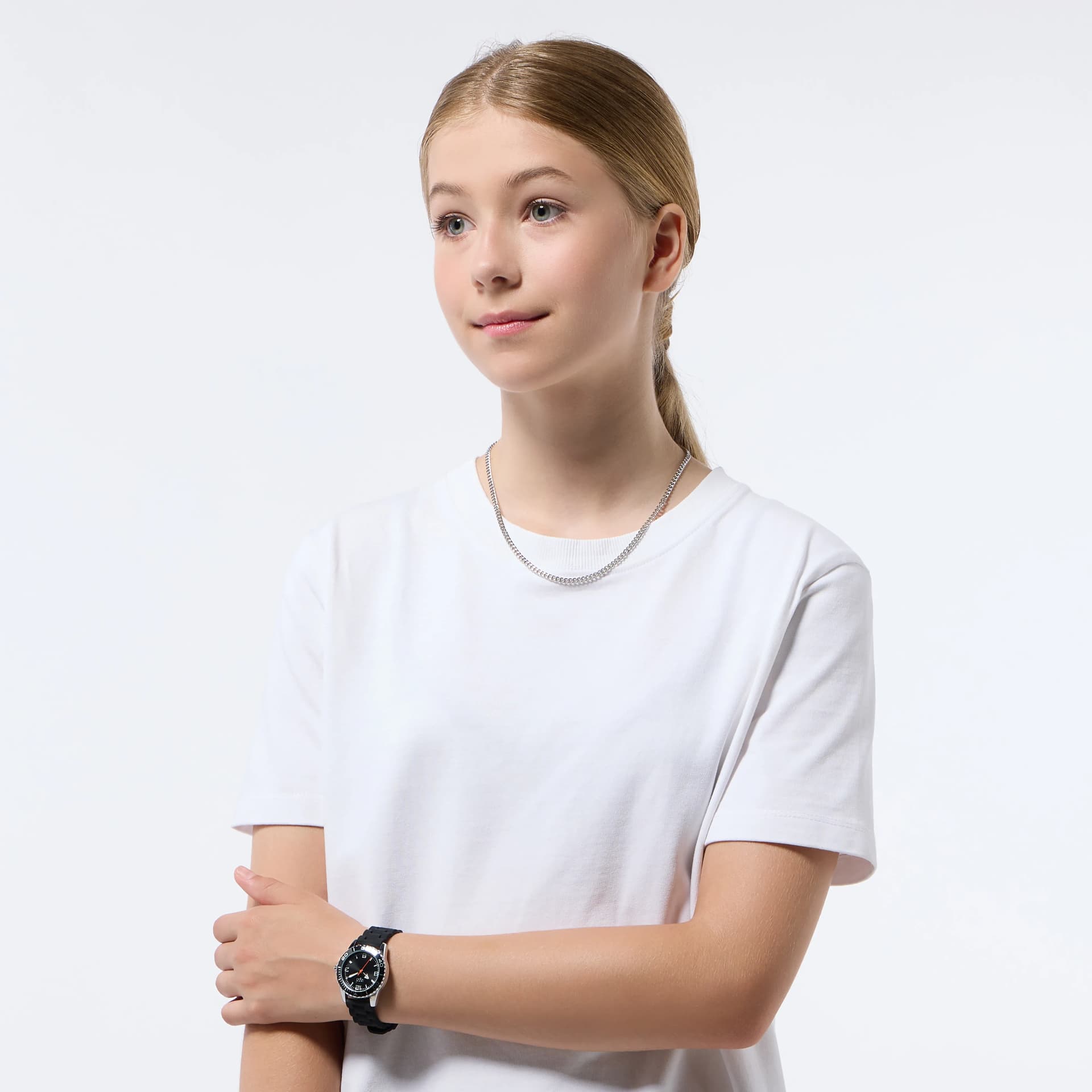 Regal barnklocka, set med halsband, silver/svart 32 mm 4